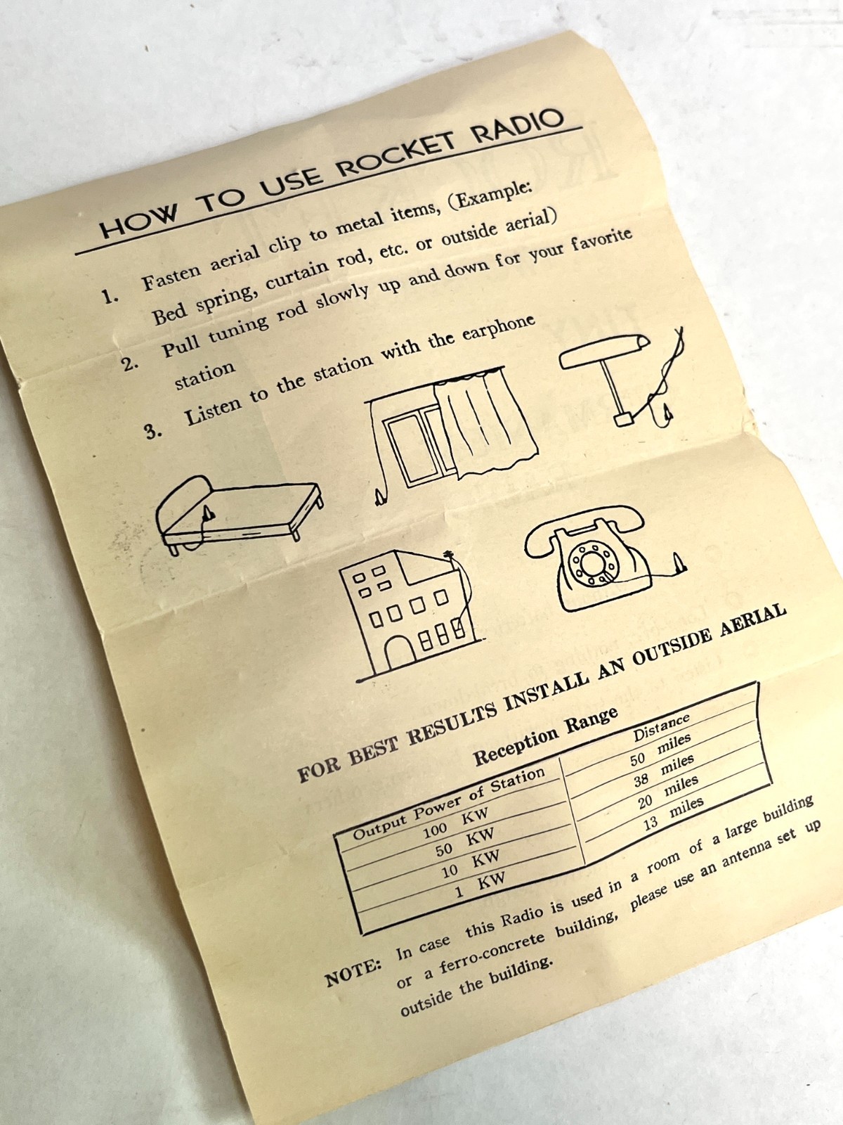 Vintage 1950s Rocket A-1 Tiny Germanium Crystal Radio w/ Box Space Age Toy