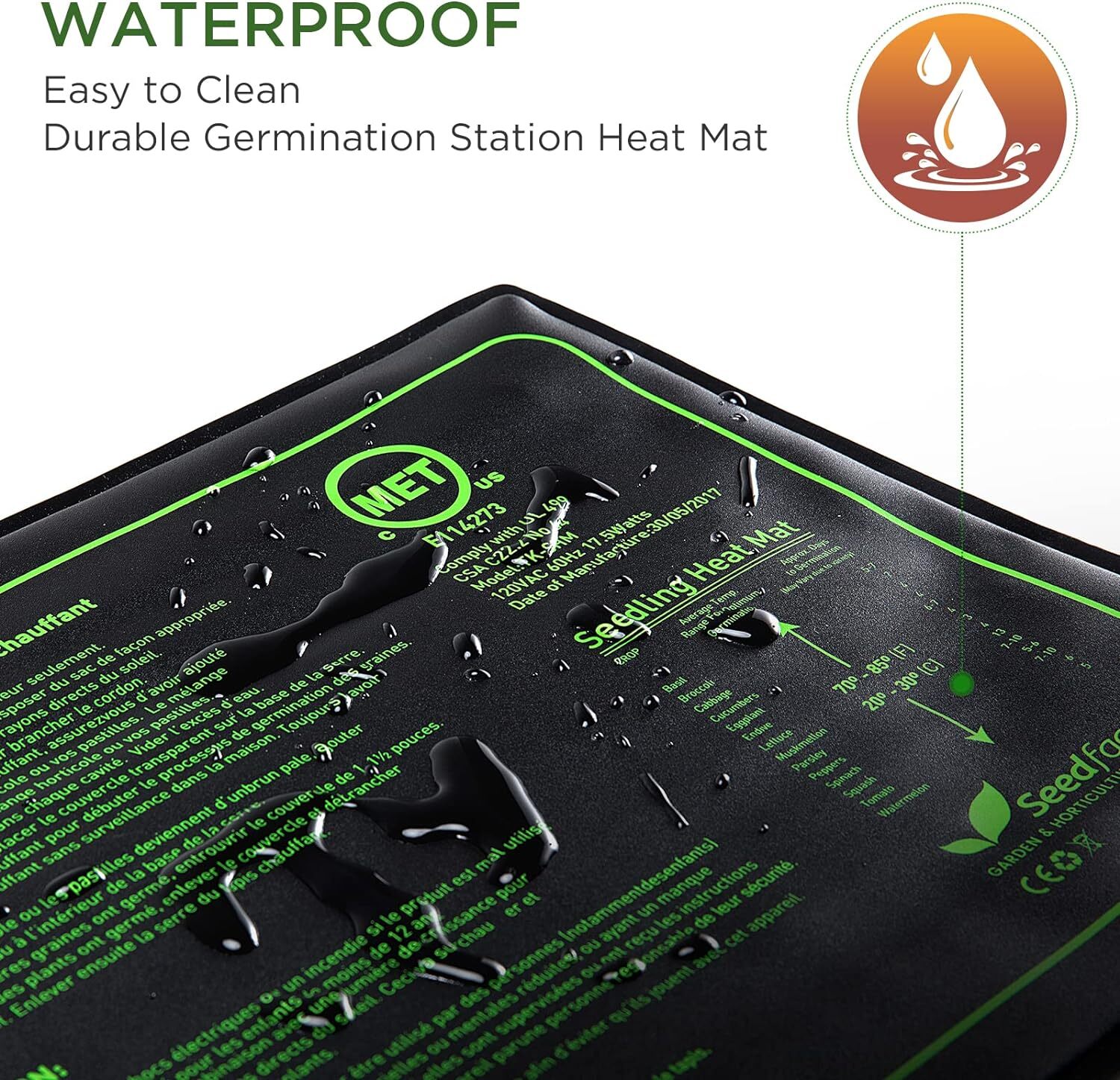 MET Seedfactor Warm Hydroponic Heating Pad for Indoor Home Gardening SeedStarter