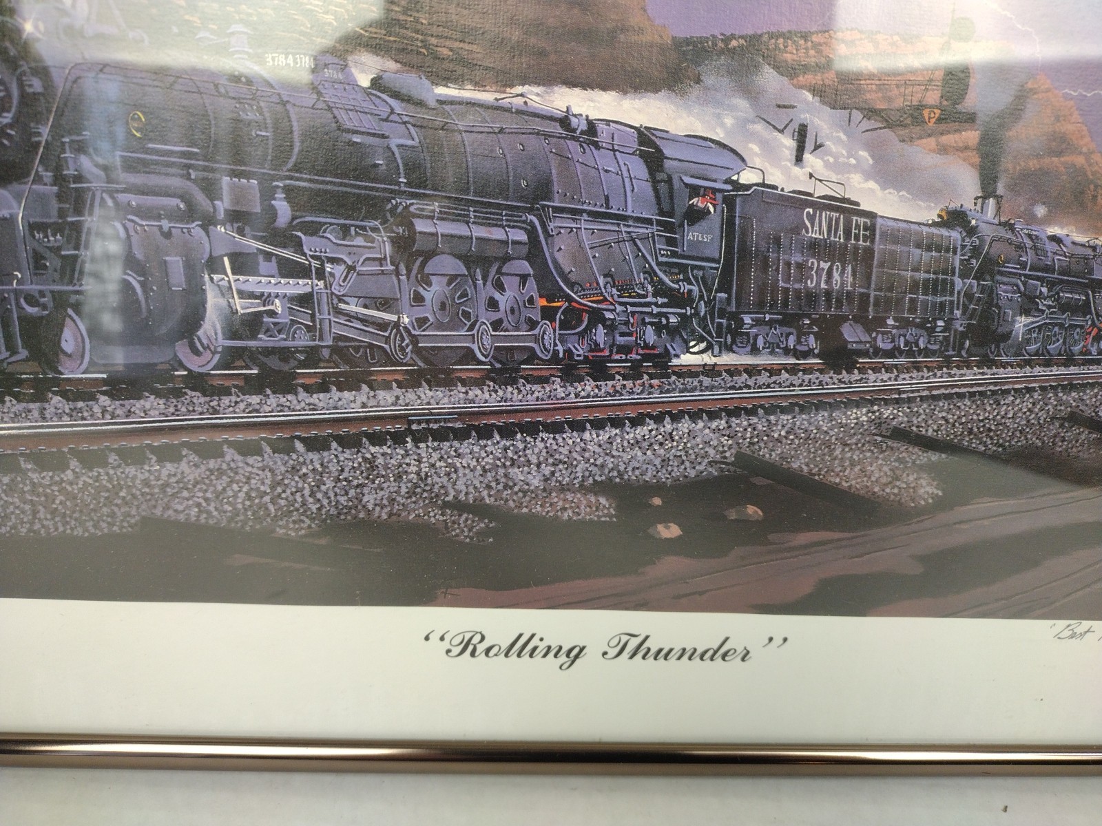 ROLLING THUNDER by ROBERT WEST Artist Signed Railroad Art 1993 Vintage Framed