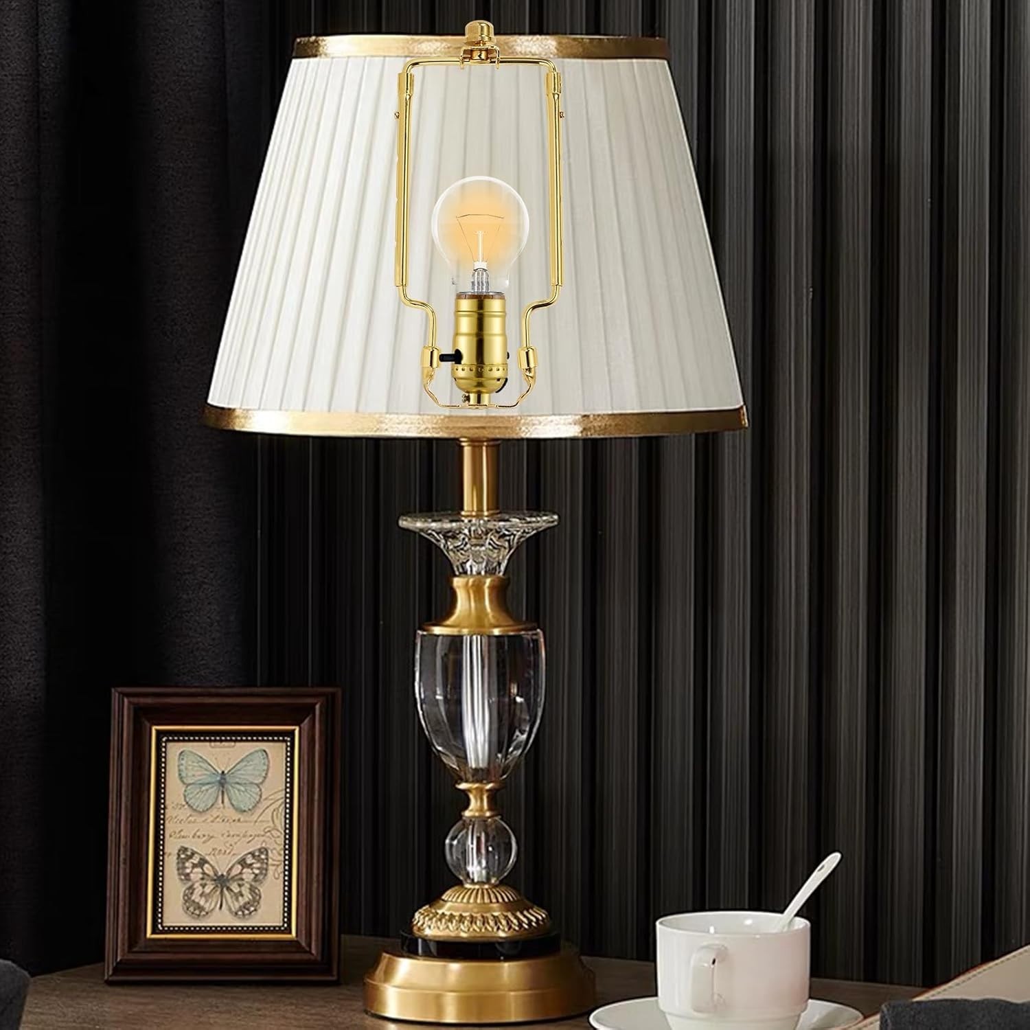 Durable Adjustable Gold Lamp Harp Holder - Complete with Finials and Accessories