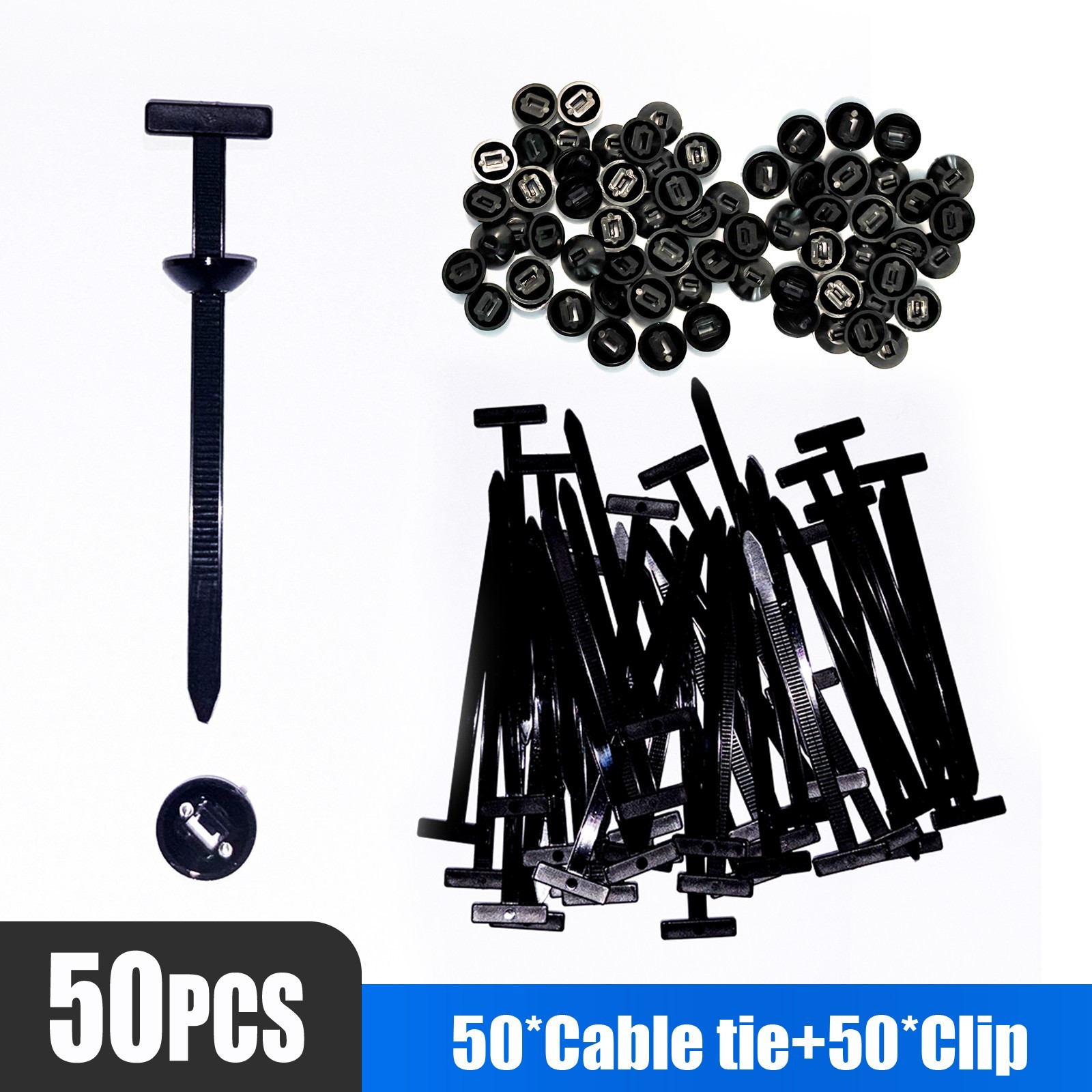 NEW 50PCS Nylon Universal Cable Tie Buckle+Self-Locking Nylon Zip Ties Holder