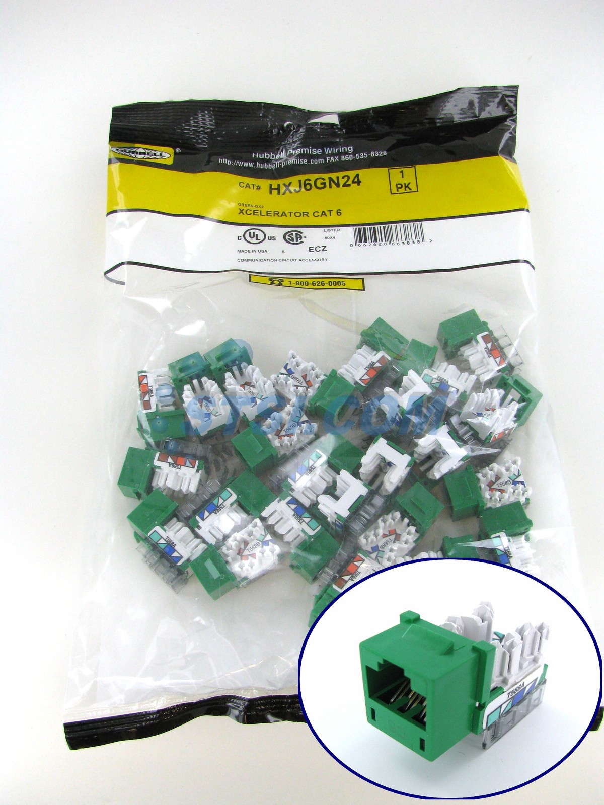 Hubbell HXJ6GN24 XCelerator Cat6 Jack, Green 24-Pack ~STSI