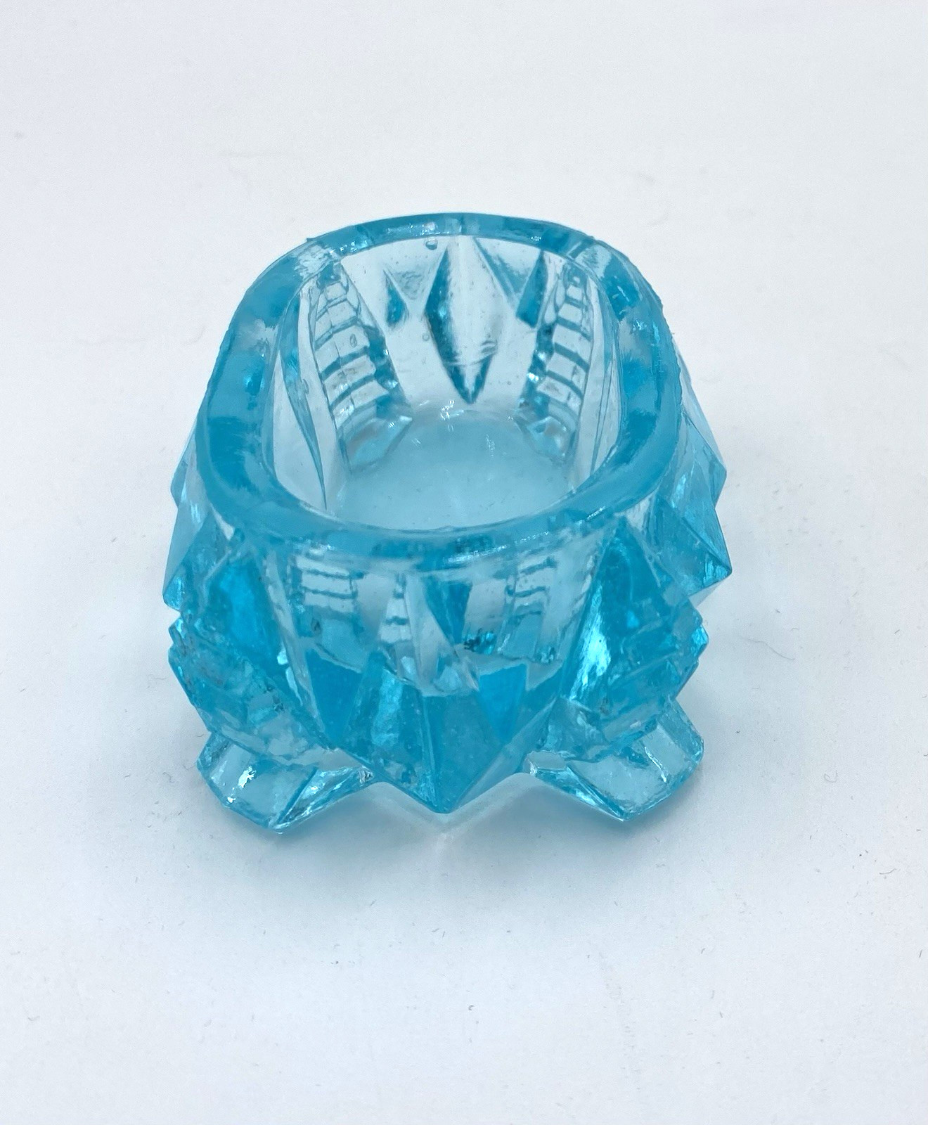 Vintage Oval Footed Master Salt Cellar, Ice Blue, Heavy/Thick Glass