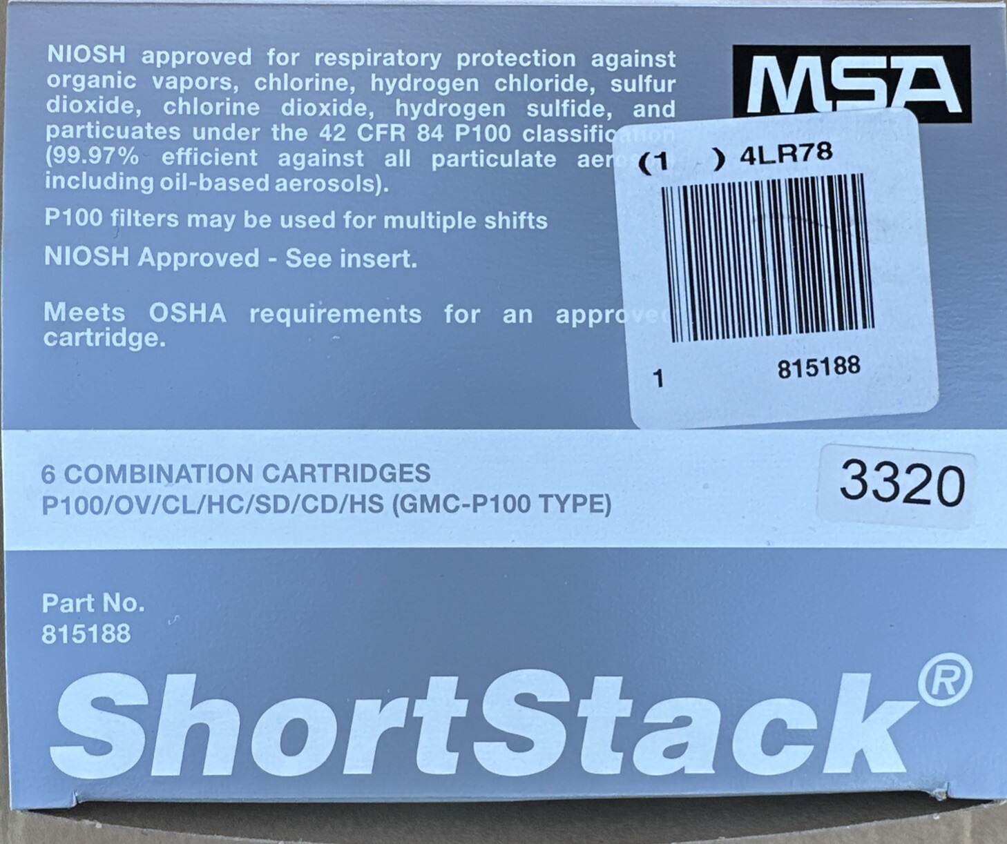 6 PACK GMC-P100 MSA 815188 Short Stack Combination Respirator Cartridges