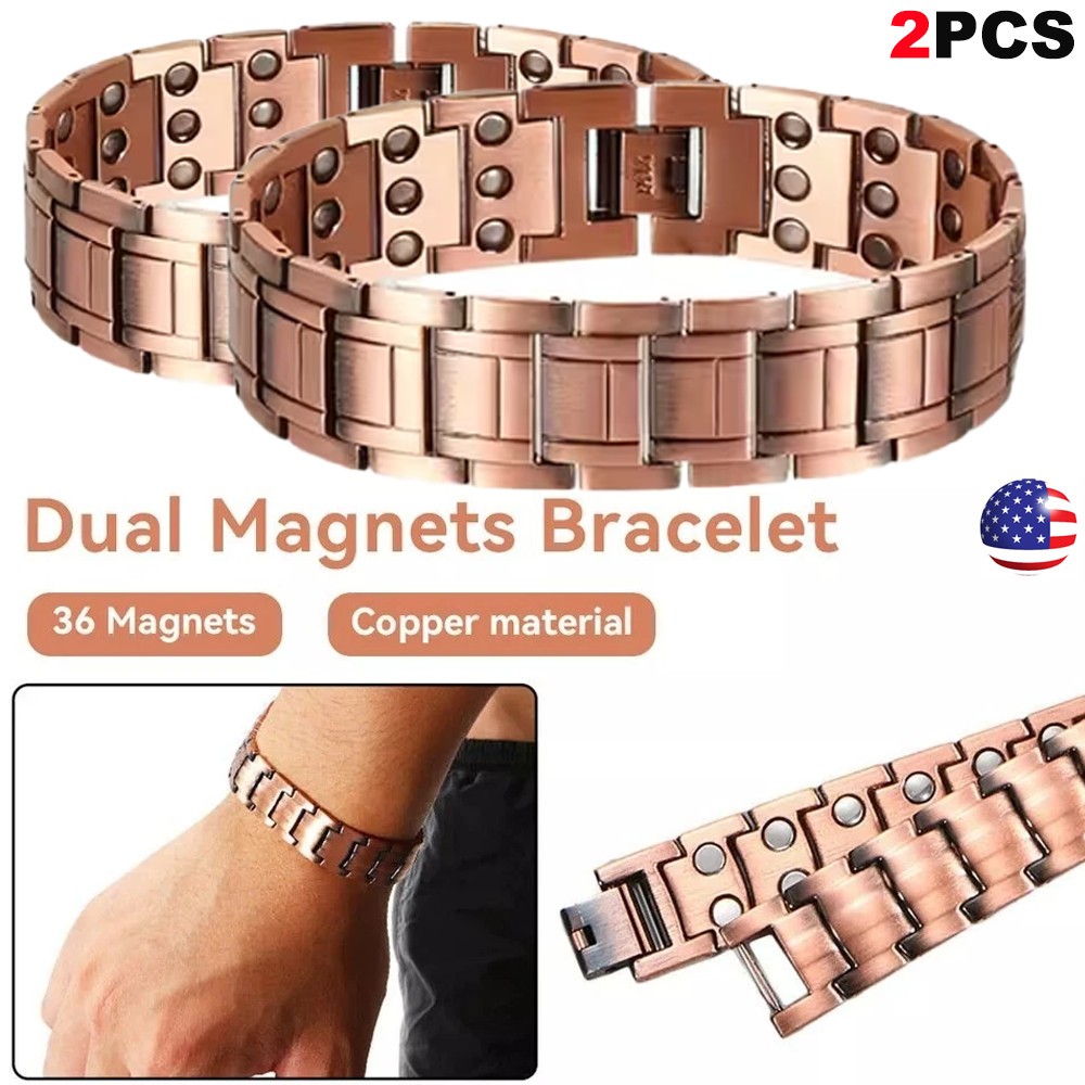 2 Pack Pure Copper Magnetic Bracelet Arthritis Pain Therapy Energy Cuff Bangle