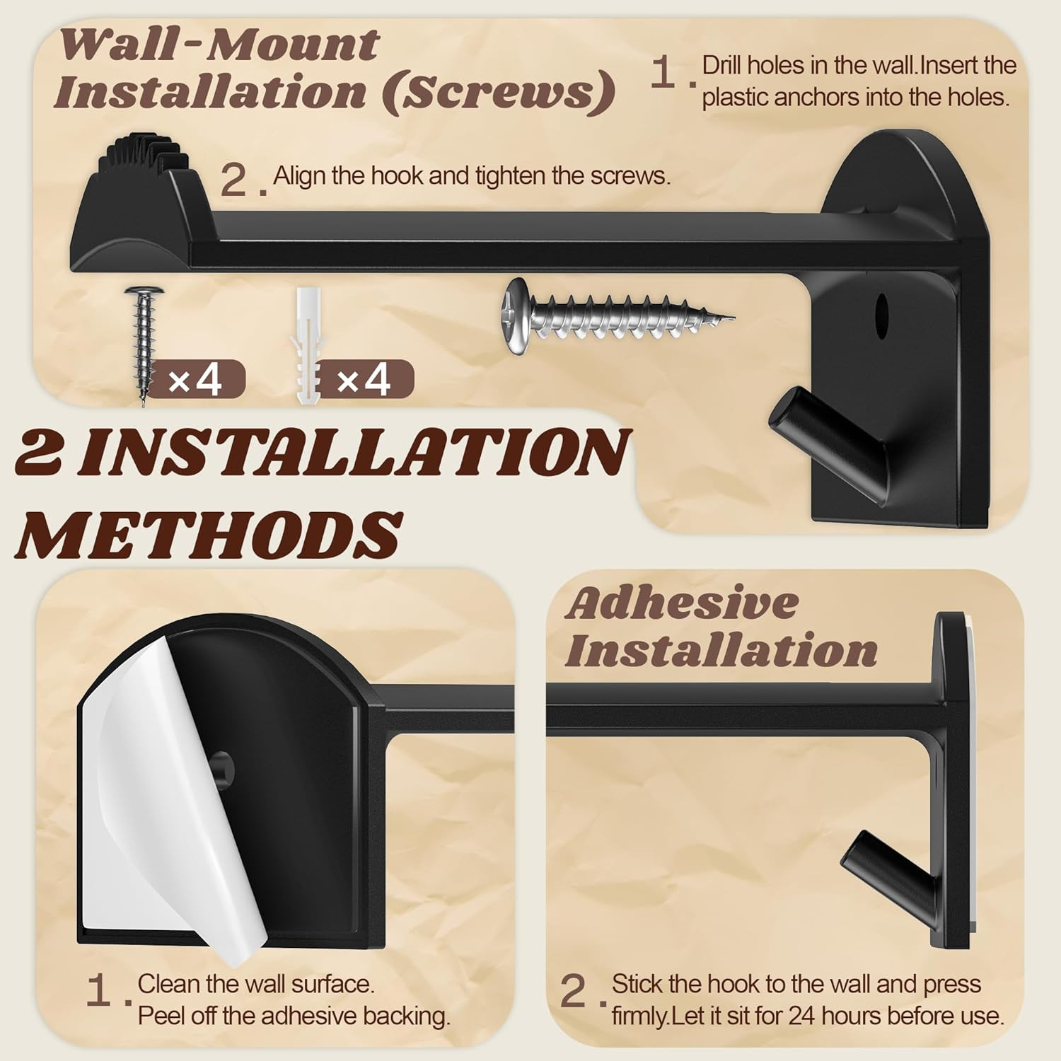 2.9Inch Hat Hooks for Wall - (8 Pack) Cowboy Hat Rack,Suitablesun Hats, Fedora,