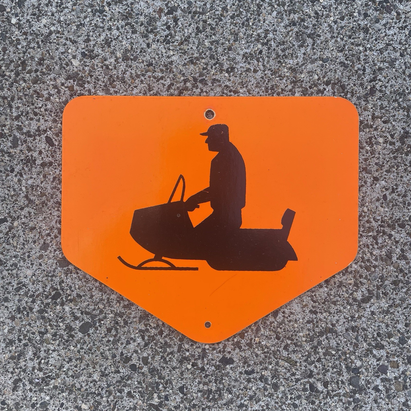 Vintage Snowmobile Crossing Trail Pentagon Sign Orange & Black