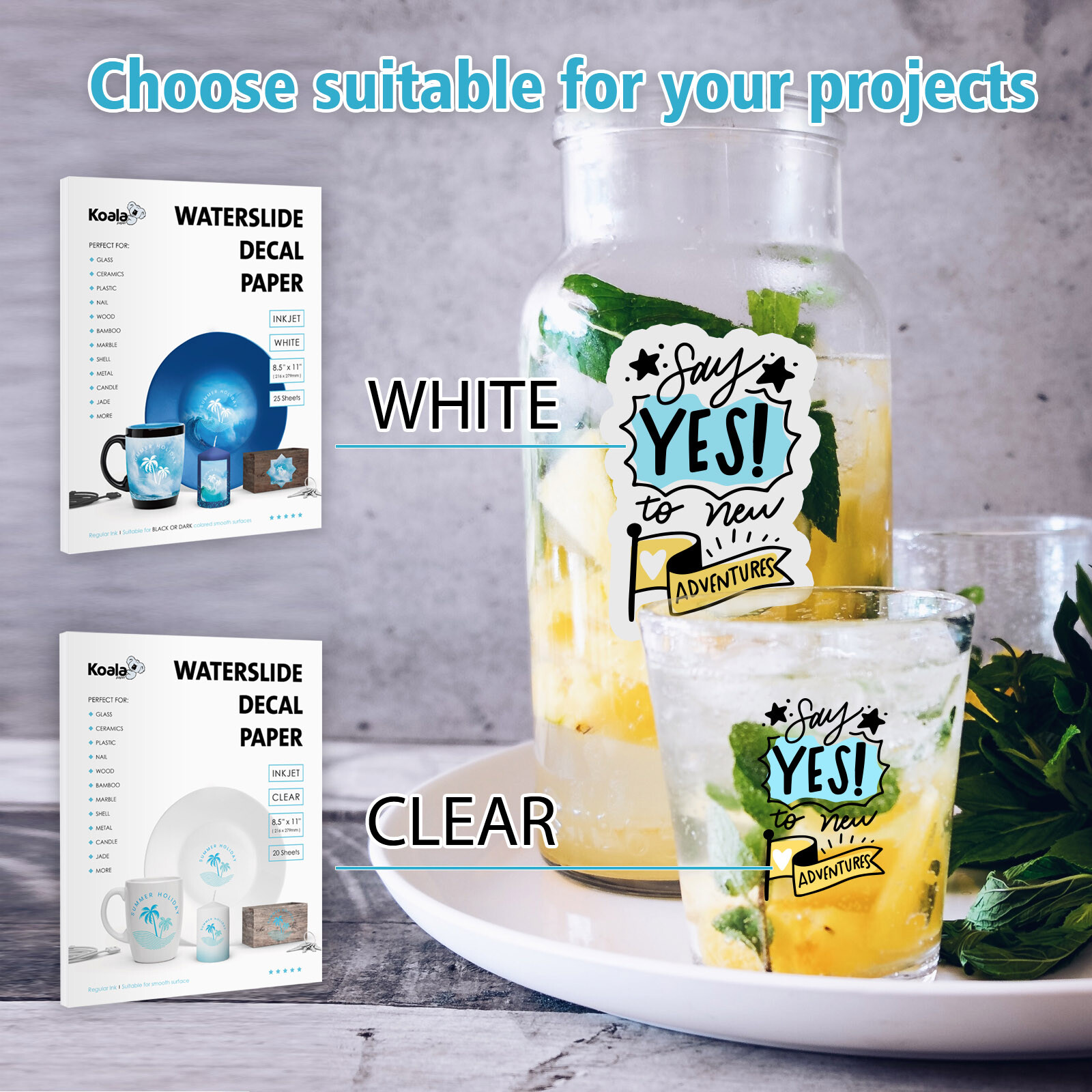 Koala Waterslide Decal Paper Inkjet CLEAR 20 Sheets 8.5x11 Water Slide Transfer