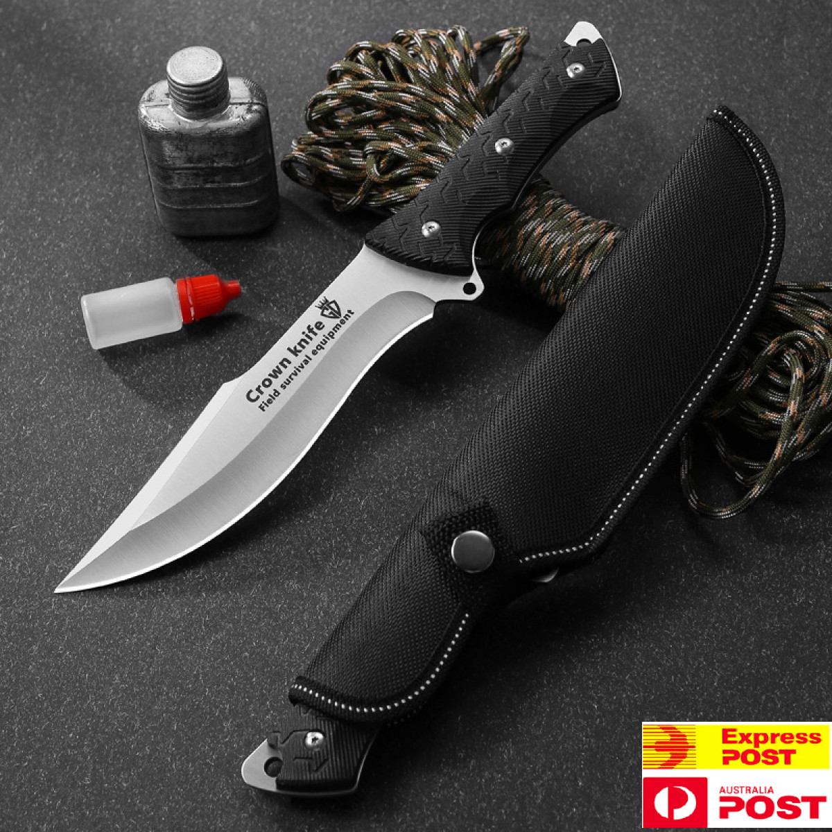 Survival Military Bowie Sharp Fixed Blade Knife Outdoor Skinning knife w/ Sheath
