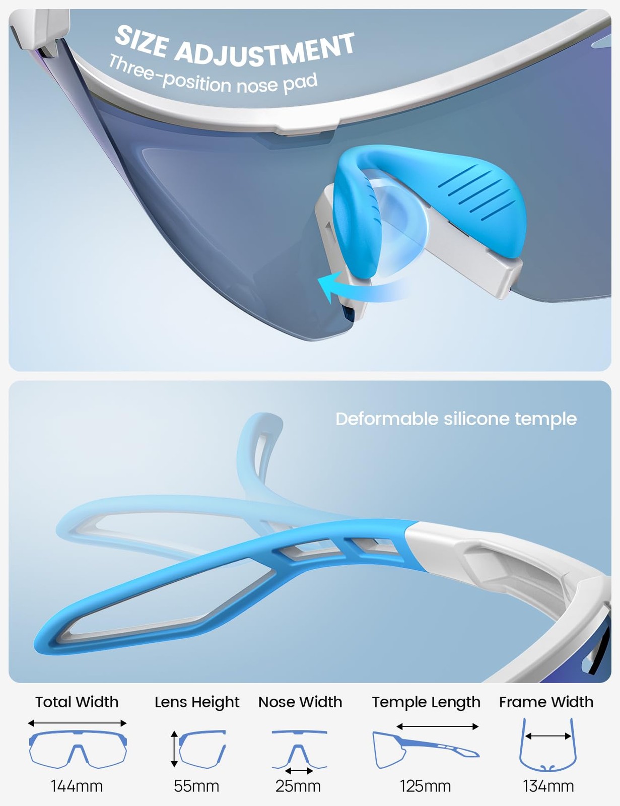 Lamicall Polarized Sports Sunglasses for Men One Size, White Frame-blue Lens