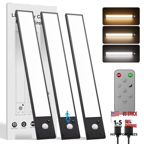 12inch Rechargeable Under Cabinet Lighting,56 LED -3 Color& 7 3PACK-12INCH