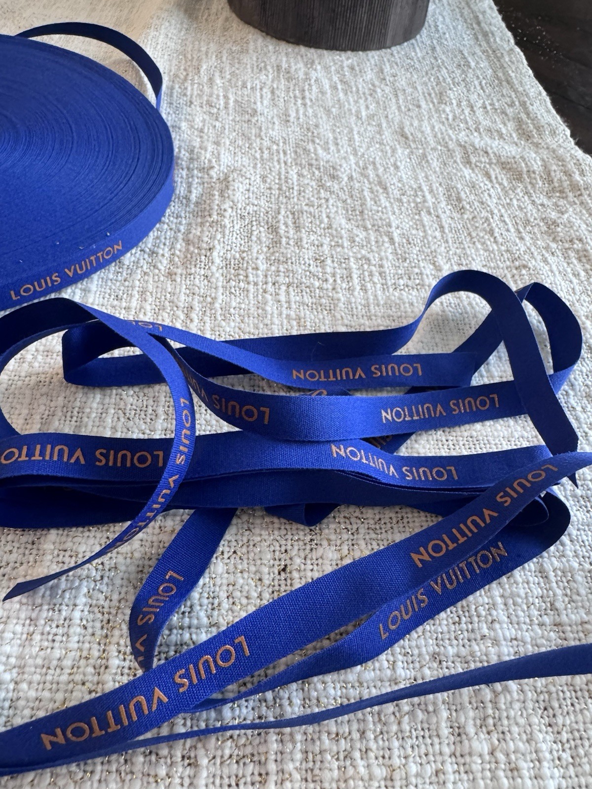 Louis Vuitton Gift Ribbon 2 Yards x 1/2-Inch Blue with Gold Logo 72 In One Piece