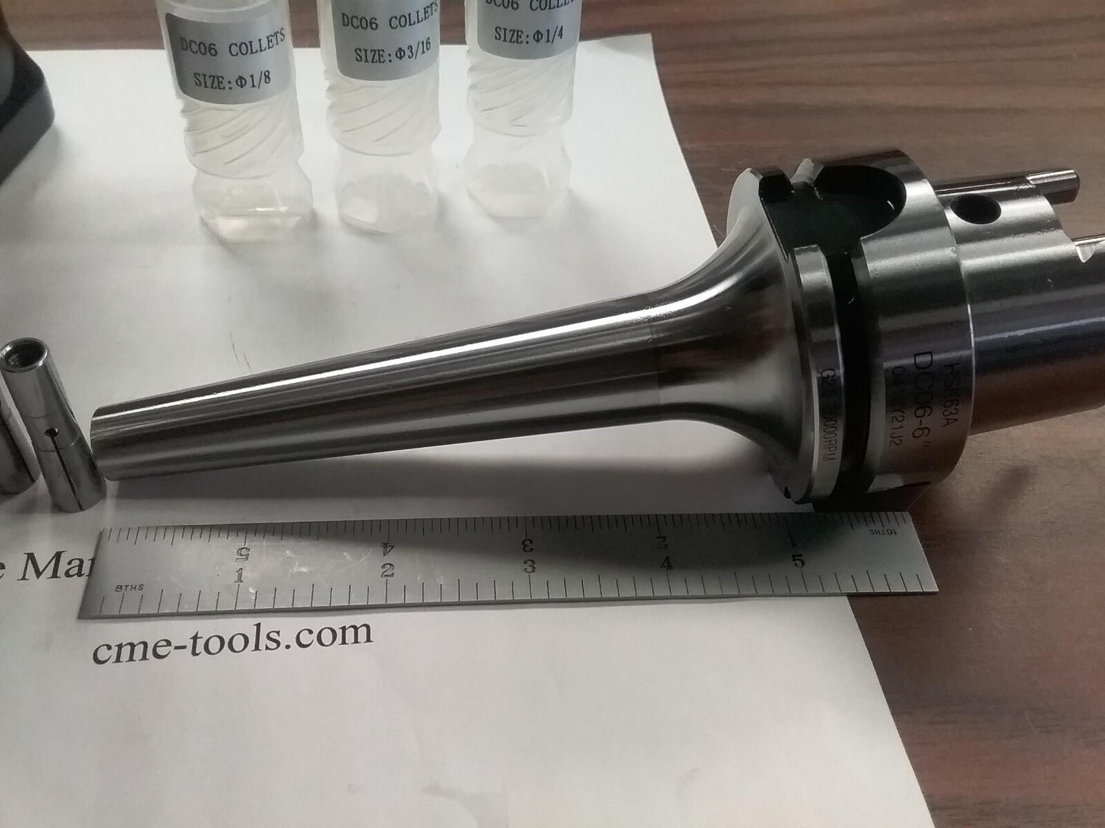 Slim Fit Collet Chuck HSK63A-DC06-6" & 3 Collets 1/8",3/16",1/4" #HSK63A-DC06-6