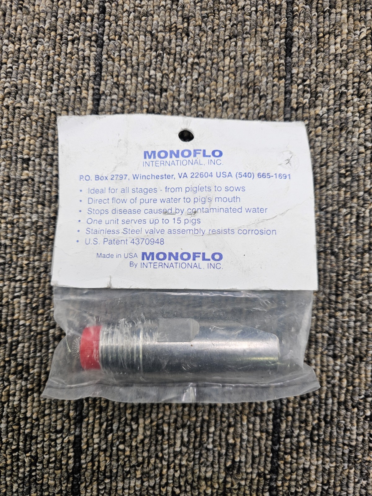 (QTY 2) MONOFLO 3511-02-000: Steel Nipple Drinker - 1/2inch All Stainless