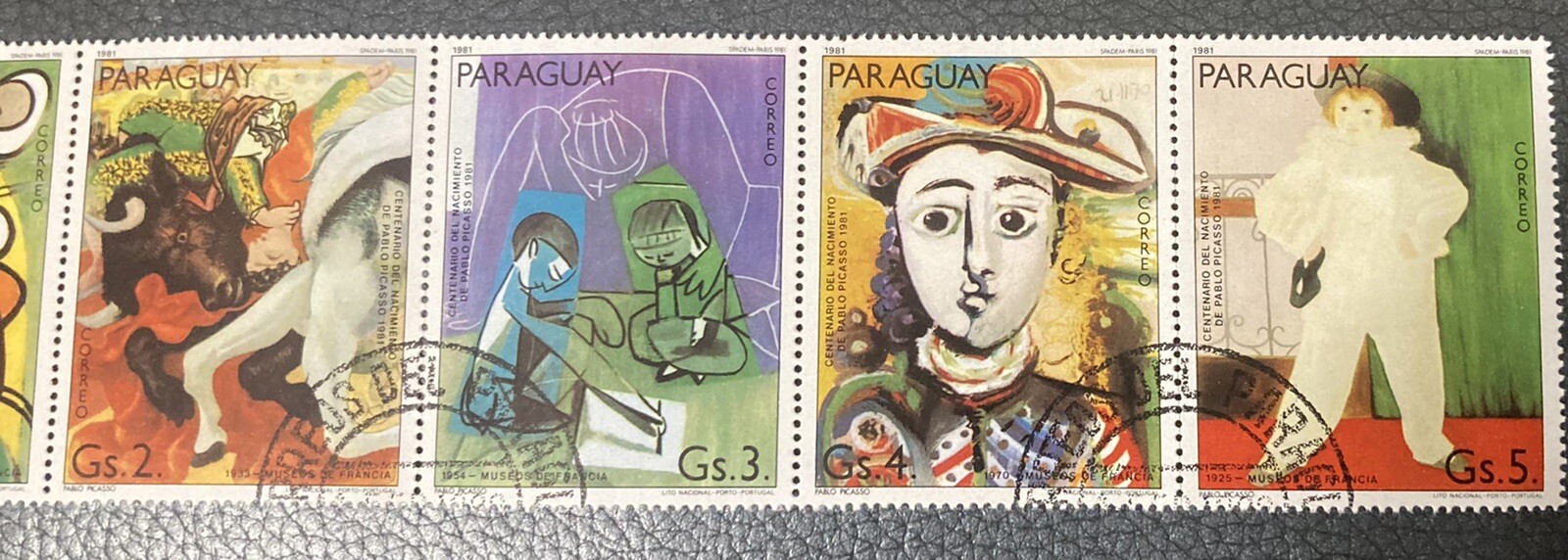 Paraguay: Complete Strip of 7 Picasso Paintings used Lot #B01-030401