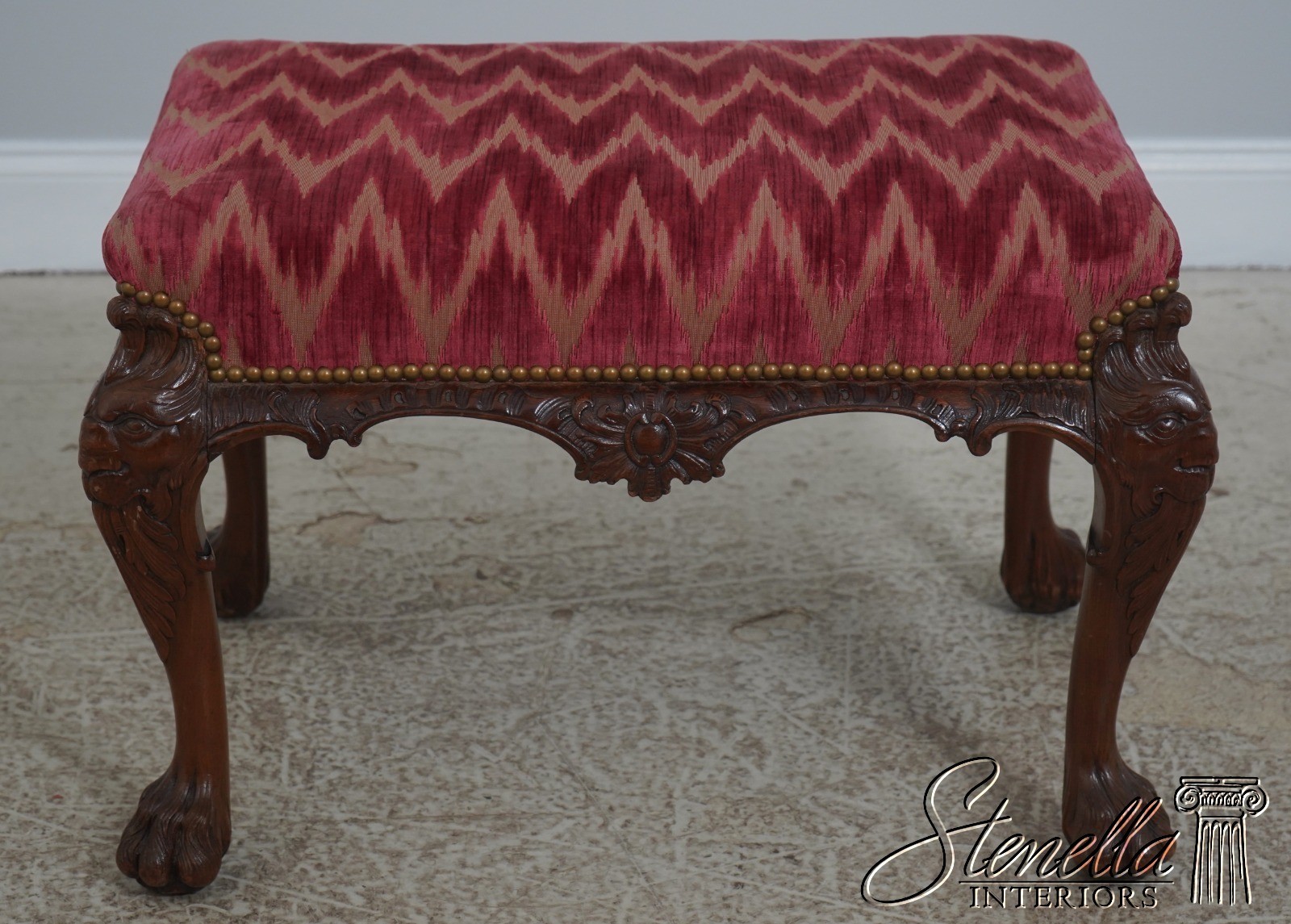 71067: Antique English Carved Paw Foot Chippendale Mahogany Ottoman