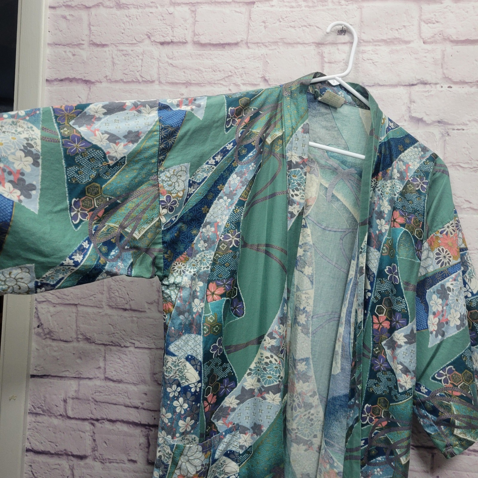 VTG Japanese Kimono Yakuta Robe Womens Sz 42 Traditional Blue Patchwork Floral