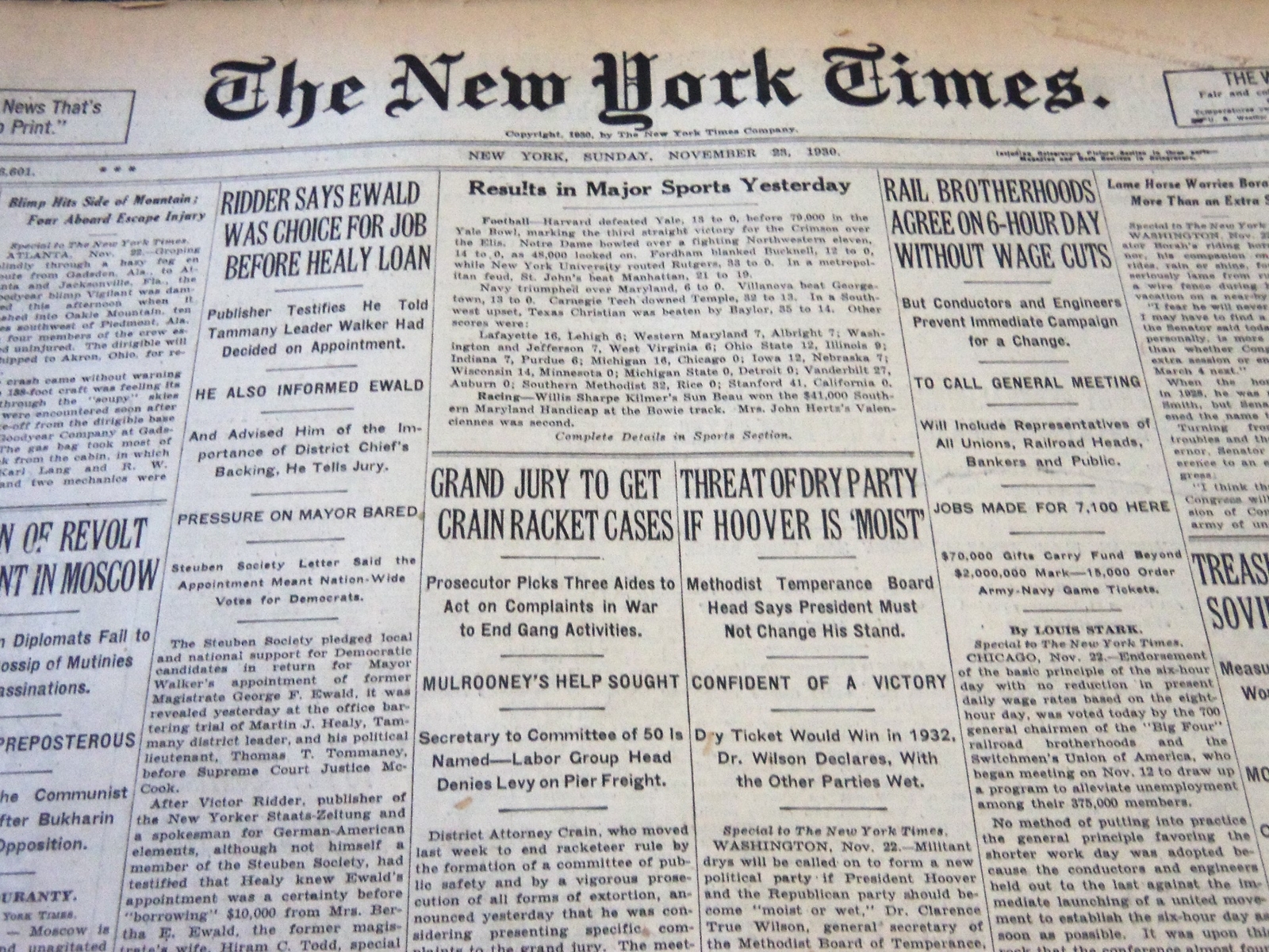 1930 NOVEMBER 23 NEW YORK TIMES - GRAND JURY TO GET CRAIN RACKET CASES - NT 5739
