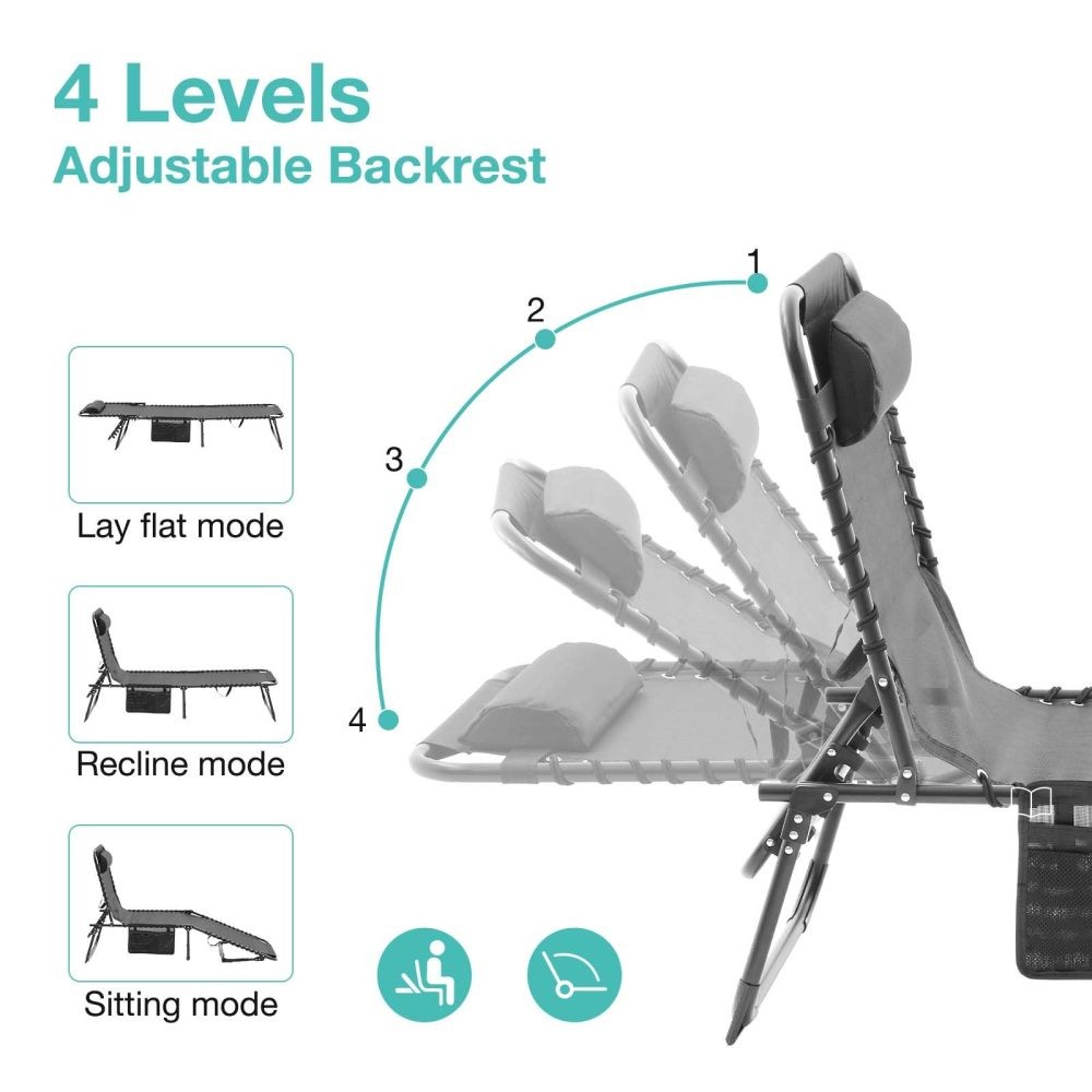 1 Set Folding Chaise Lounge Pool Chair Patio Sun Tanning Chair Outdoor