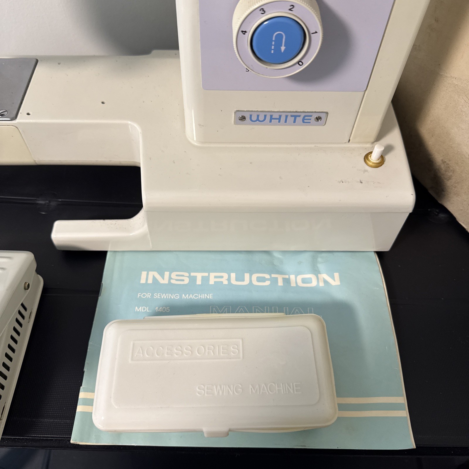 White Sewing Machine Model 1405 With Accessories and Box
