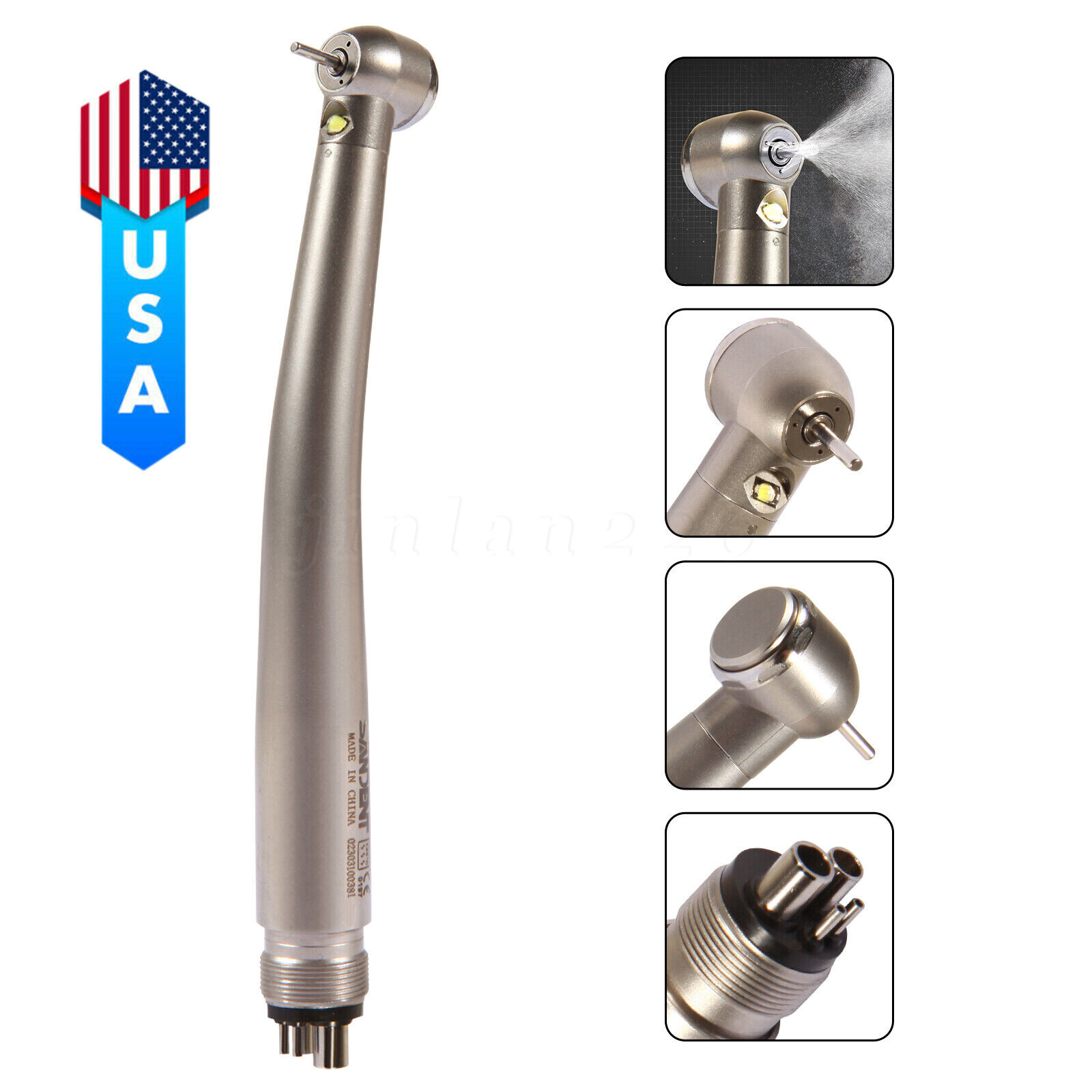 SANDENT Dental LED E-generator / No-LED High Speed Turbine Handpiece 2/4Hole USA
