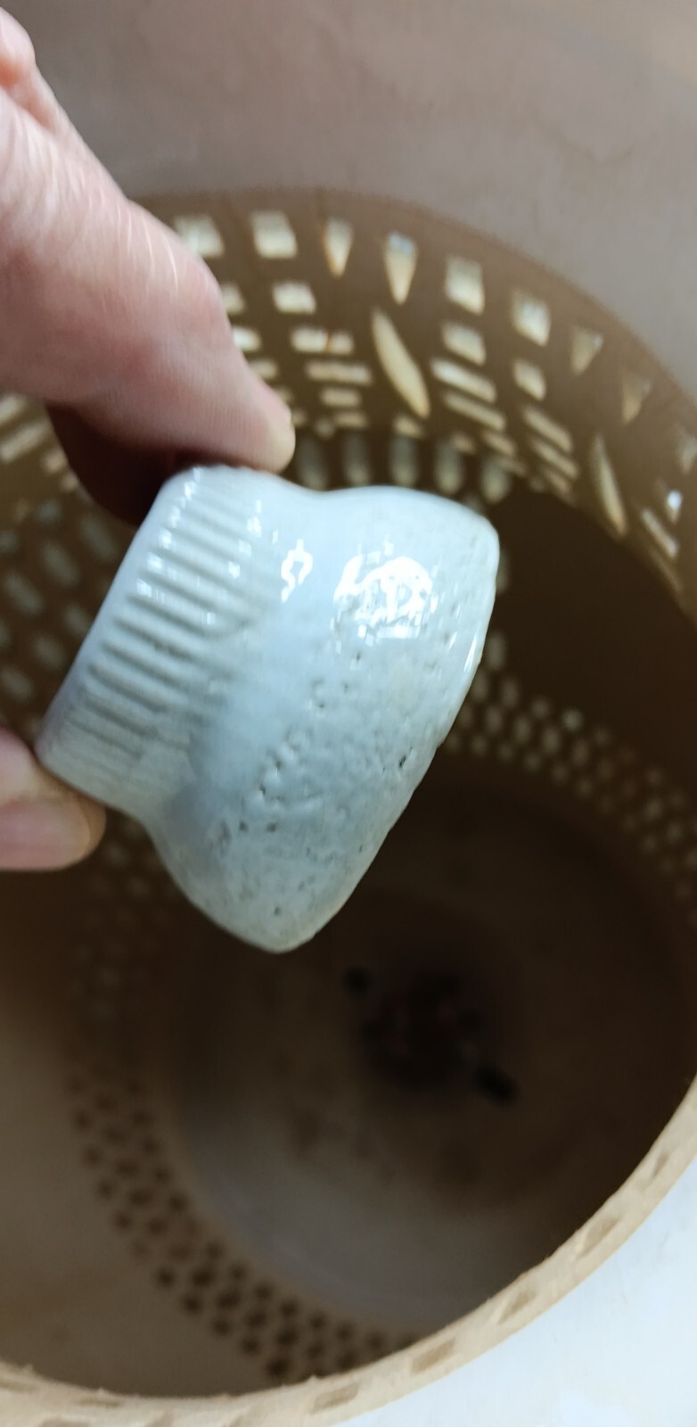 Vintage Blanc de Chine Pierced Reticulated Lamp Chariot Motif