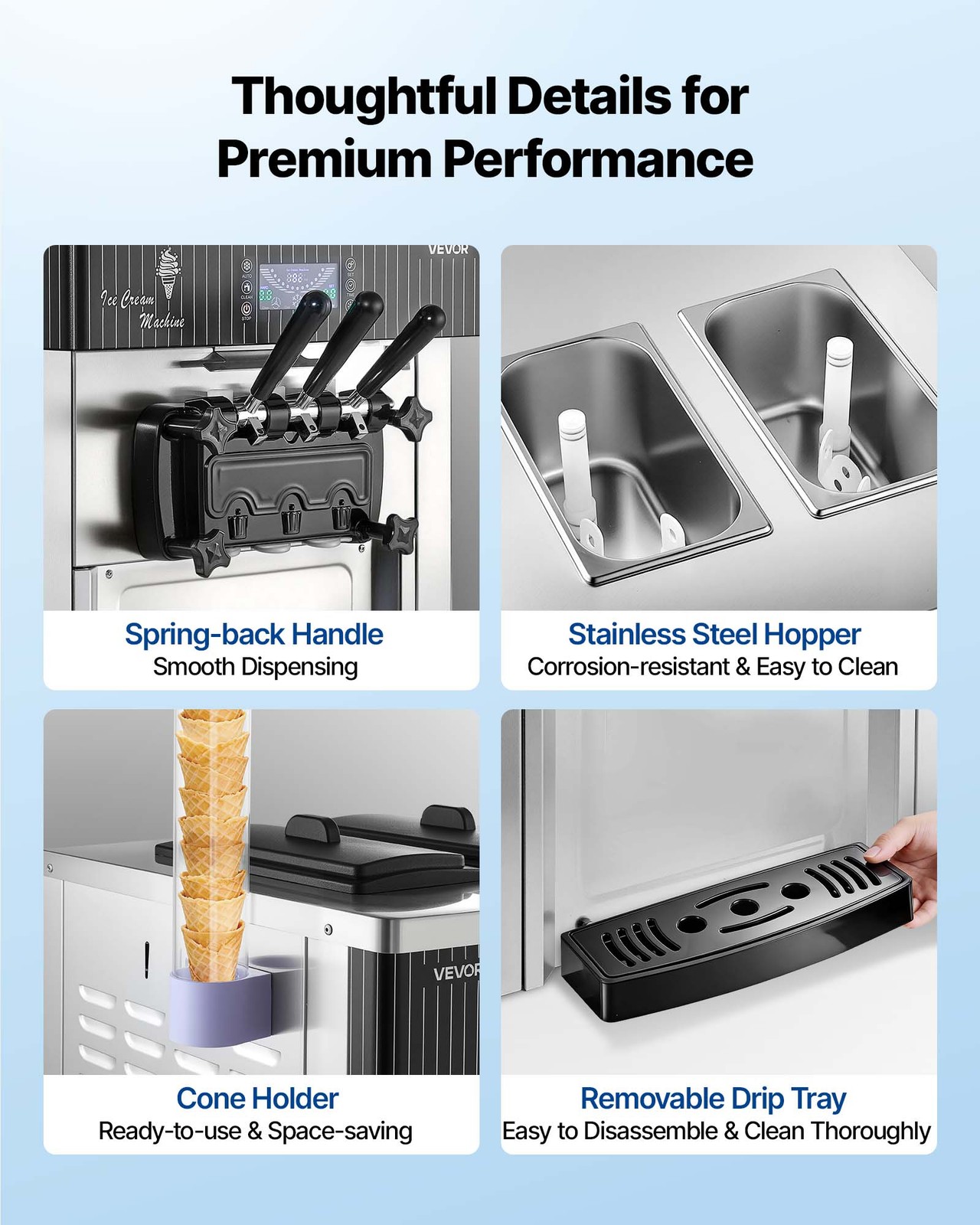 VEVOR Commercial Ice Cream Machine 2200W Pre-Cooling Ice Cream Maker 3 Flavors