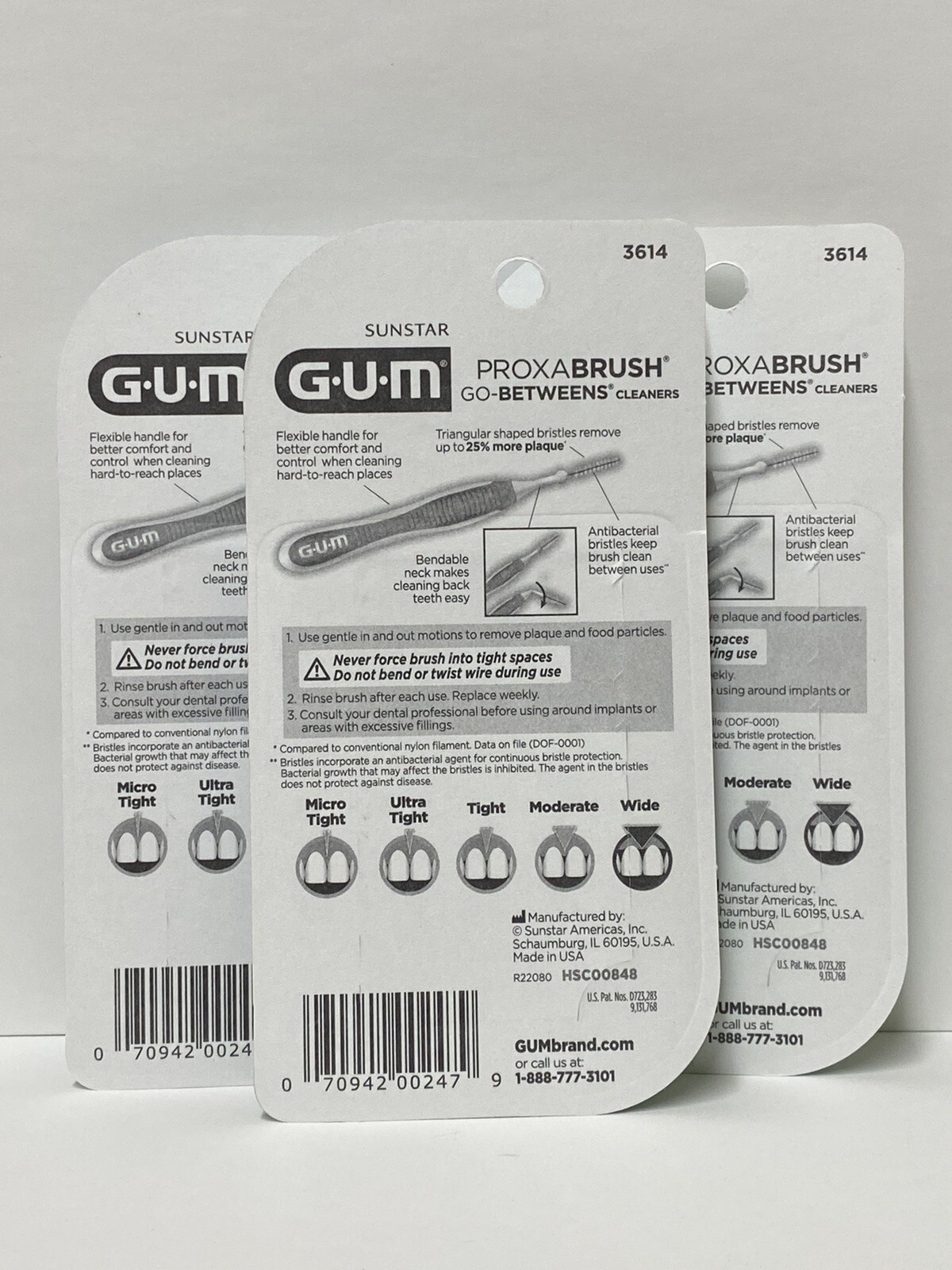 (3 Pack) GUM 3614FC Proxabrush Go-betweens Interdental Brushes - Wide, 10 each