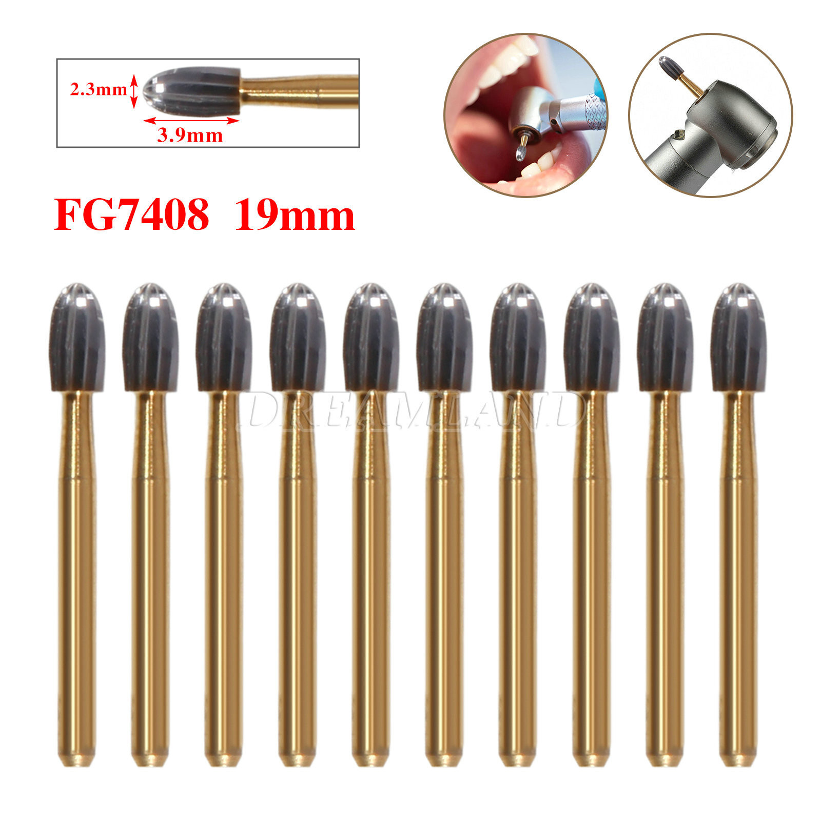 SANDENT Dental Tungsten Carbide Burs Trimming & Finishing Egg Football FG 7408 A