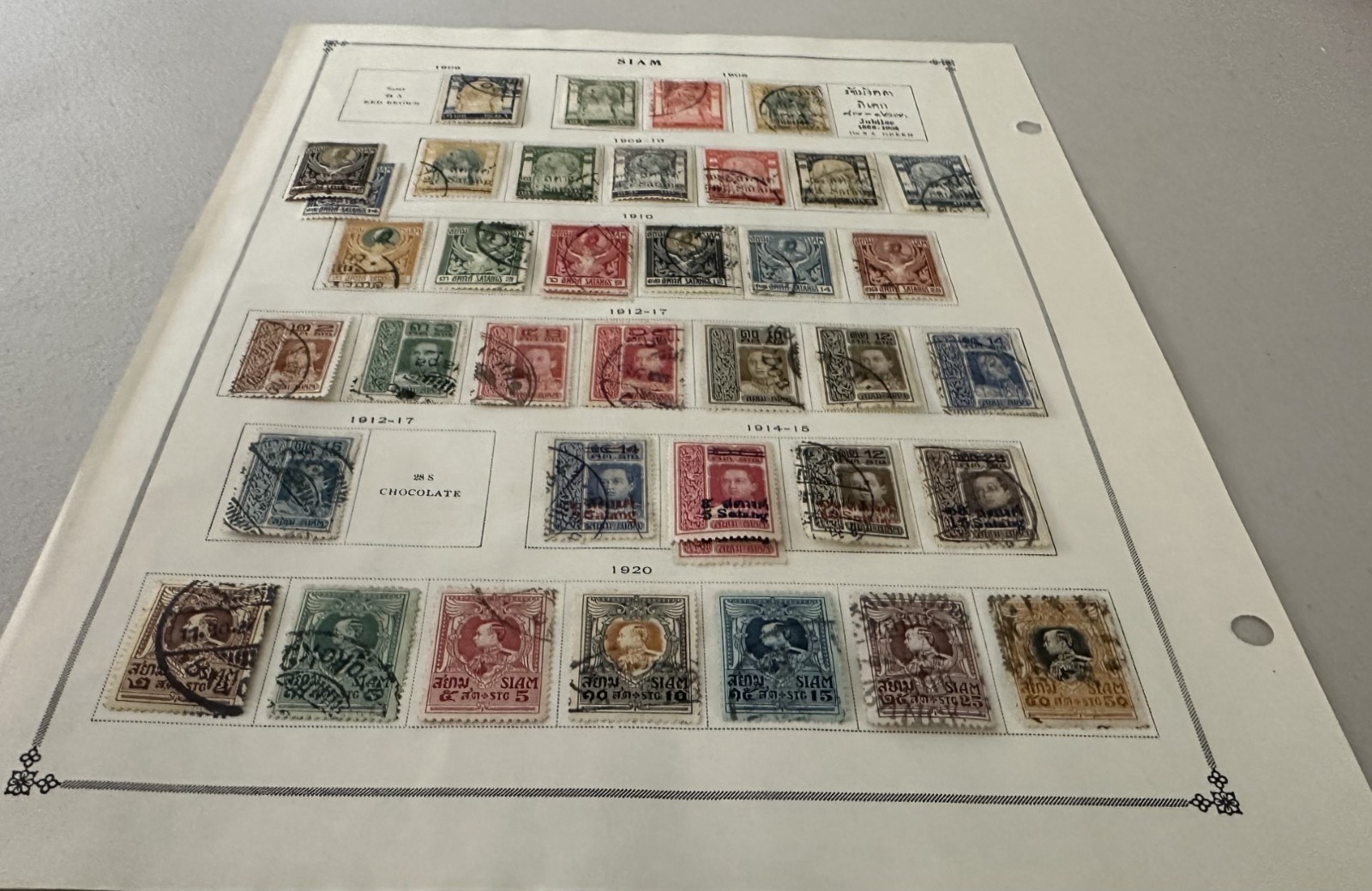 Siam (Thailand) Classic Stamps 1883–1920 Early Issues, Single Album Page 2 Sides