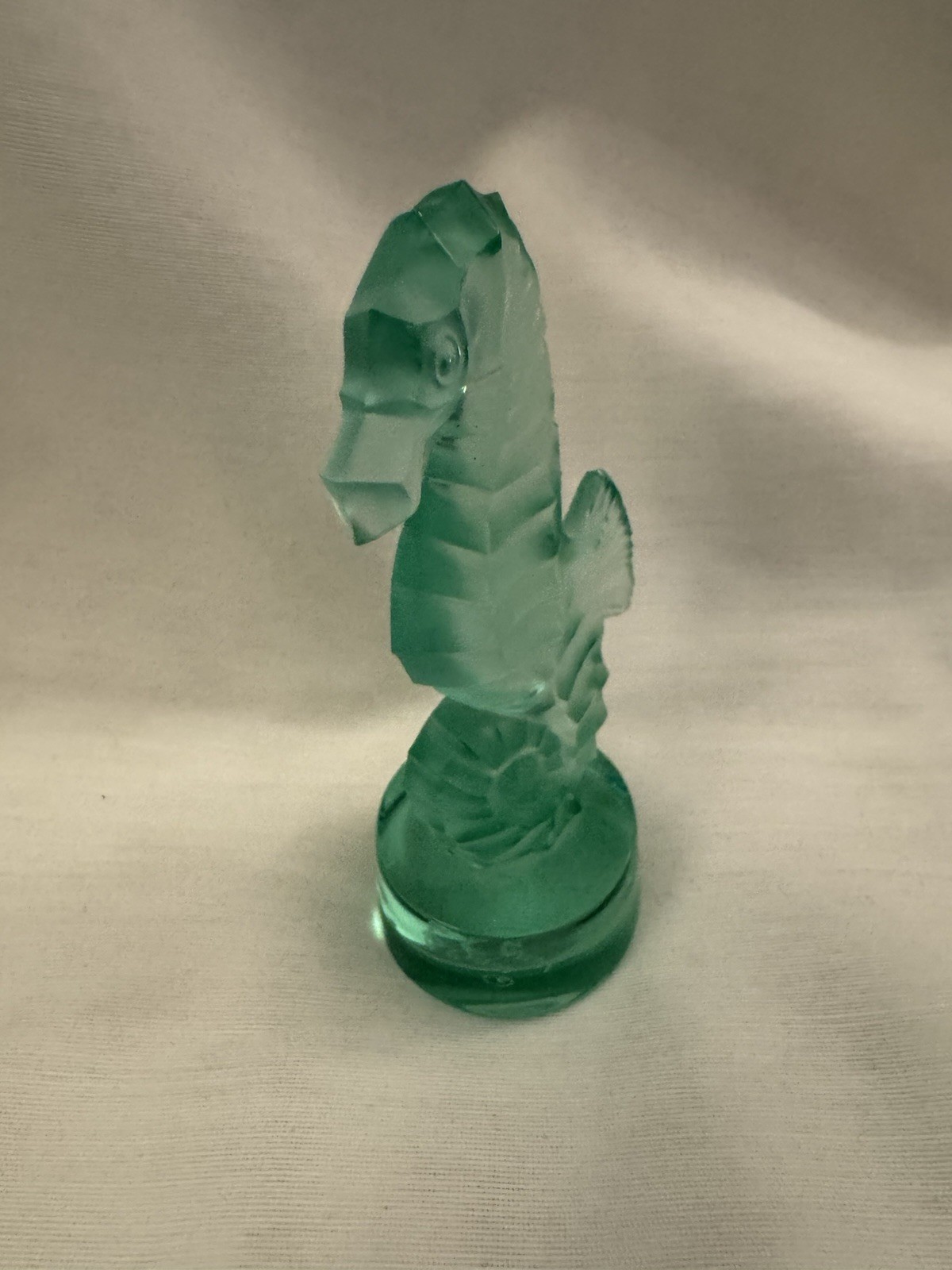 Beautiful Lalique Crystal Green Seahorse Sculpture Signed
