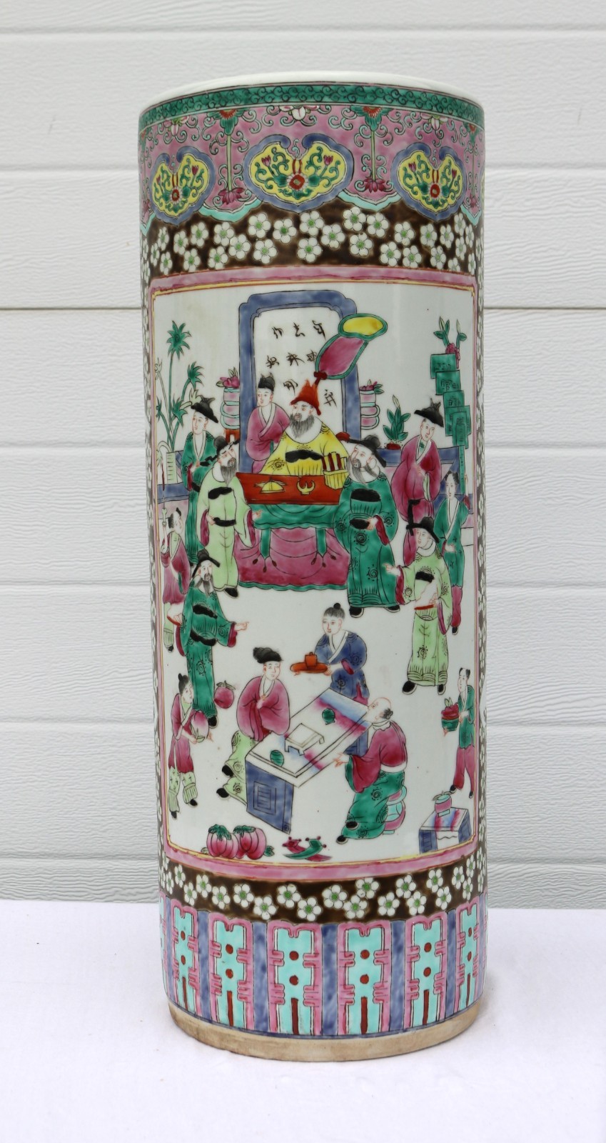 Vintage Large Mid Century Famille Rose Porcelain Umbrella Stand 24"
