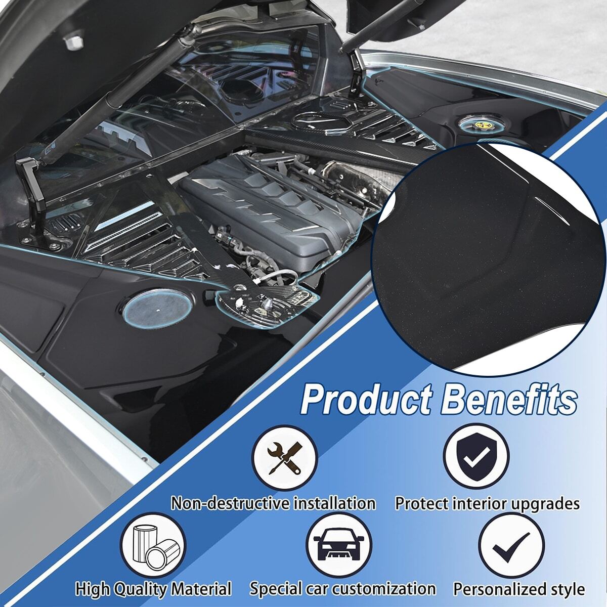 Gloss Black Flash Engine Bay Trim Panel Cover Guard for Corvette C8 Coupe 2020+