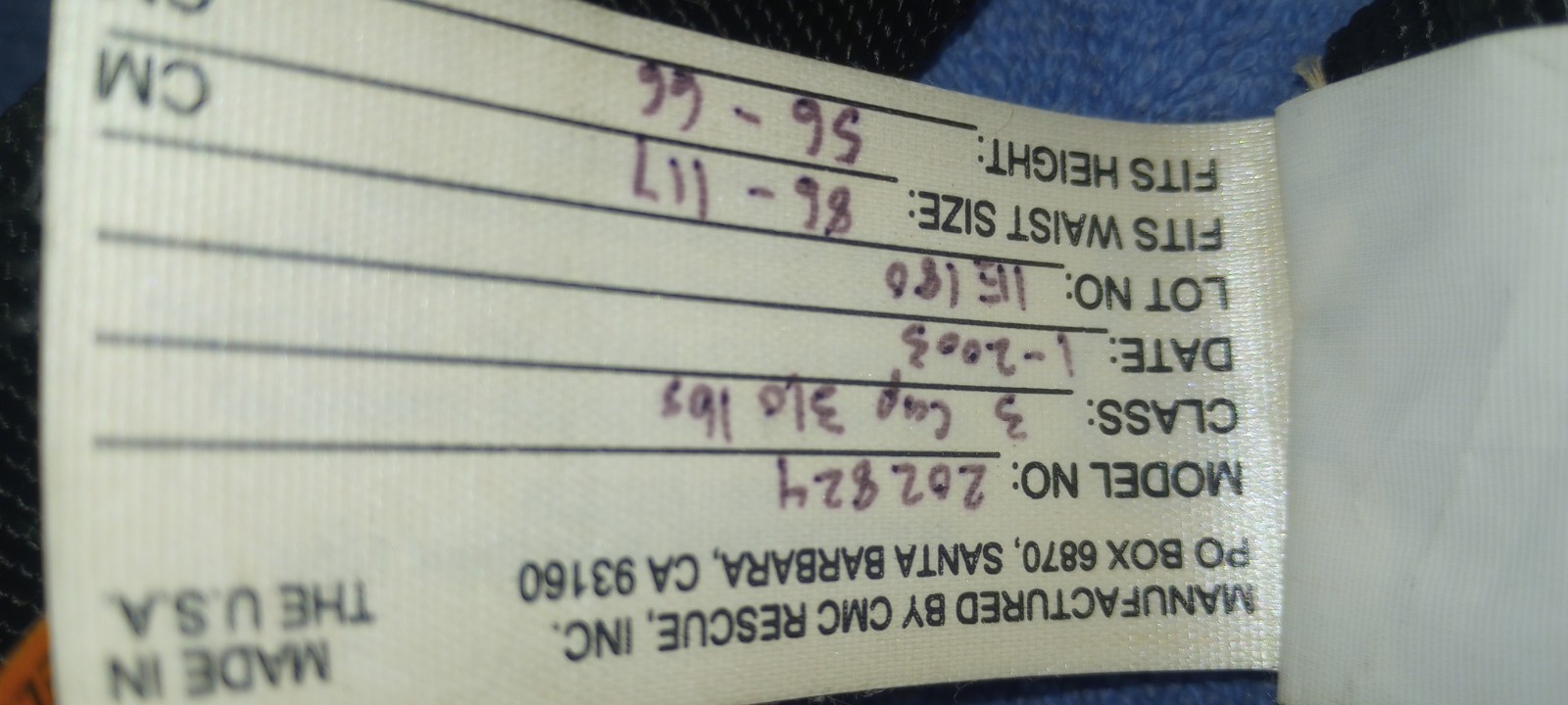 CMC Fire Rescue Harness 202-824 Size Large/Xl Very Good Condition NFPA Class 3