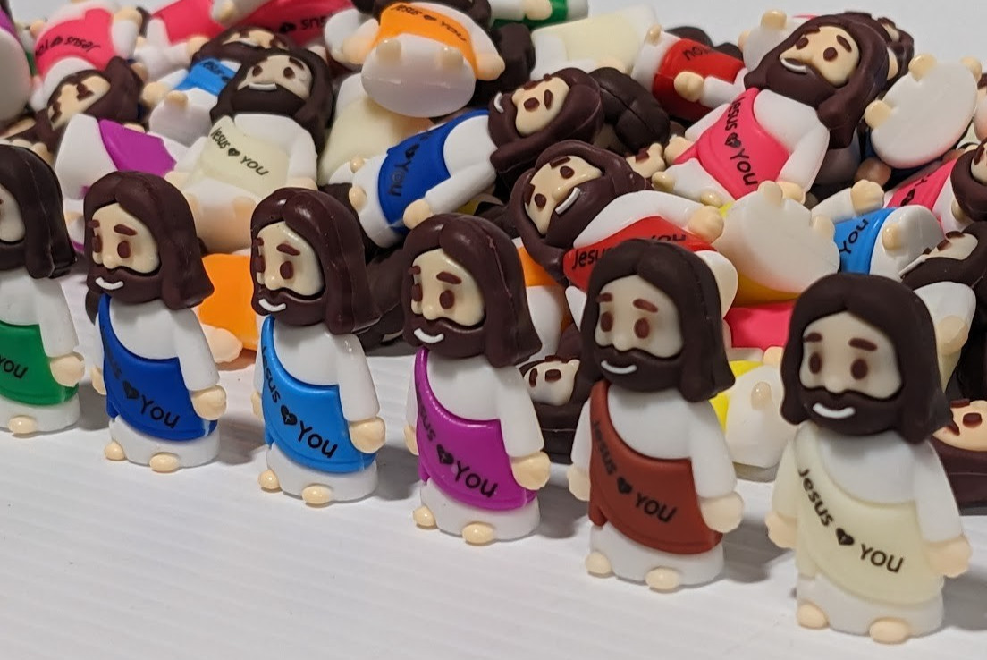 100) Assorted Mini Baby Jesus Loves You Figures Religious Party Favors Figurines