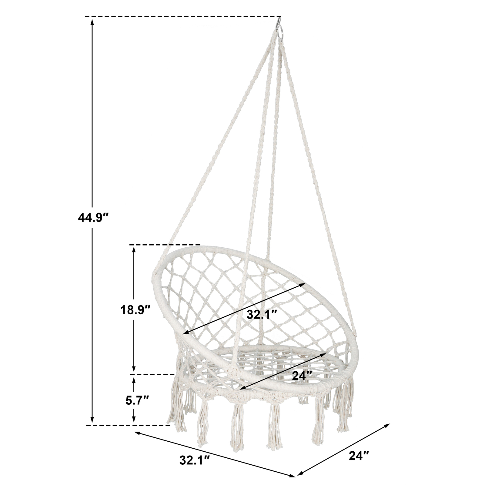 Beige Hammock Chair Macrame Swing Hanging Cotton Durable Rope Yard Swing Sturdy