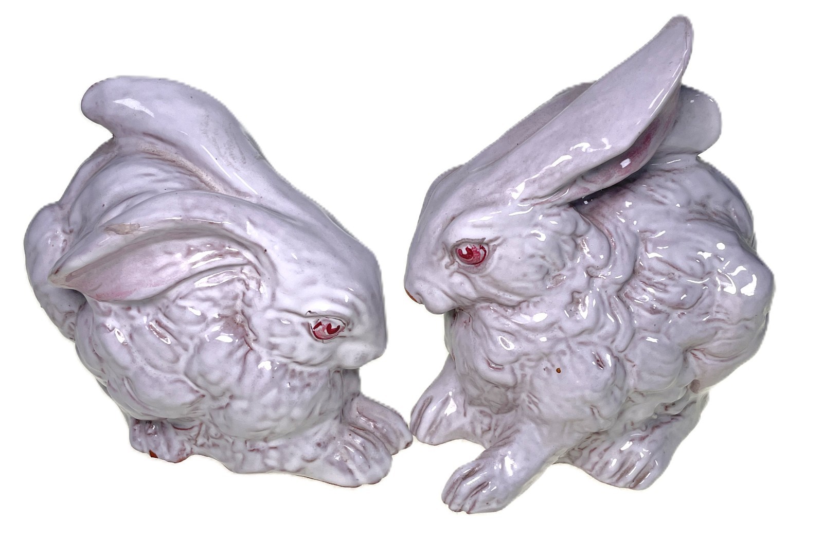 2 Italian Mottahedeh Bunny Rabbit Hare White Glazed Terracotta Easter DEFECTS