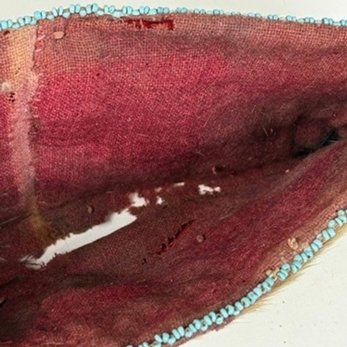 Antique Plains Indian Beaver Fur Hat Beaded Trim Trade Wool Lining Silver 1880s