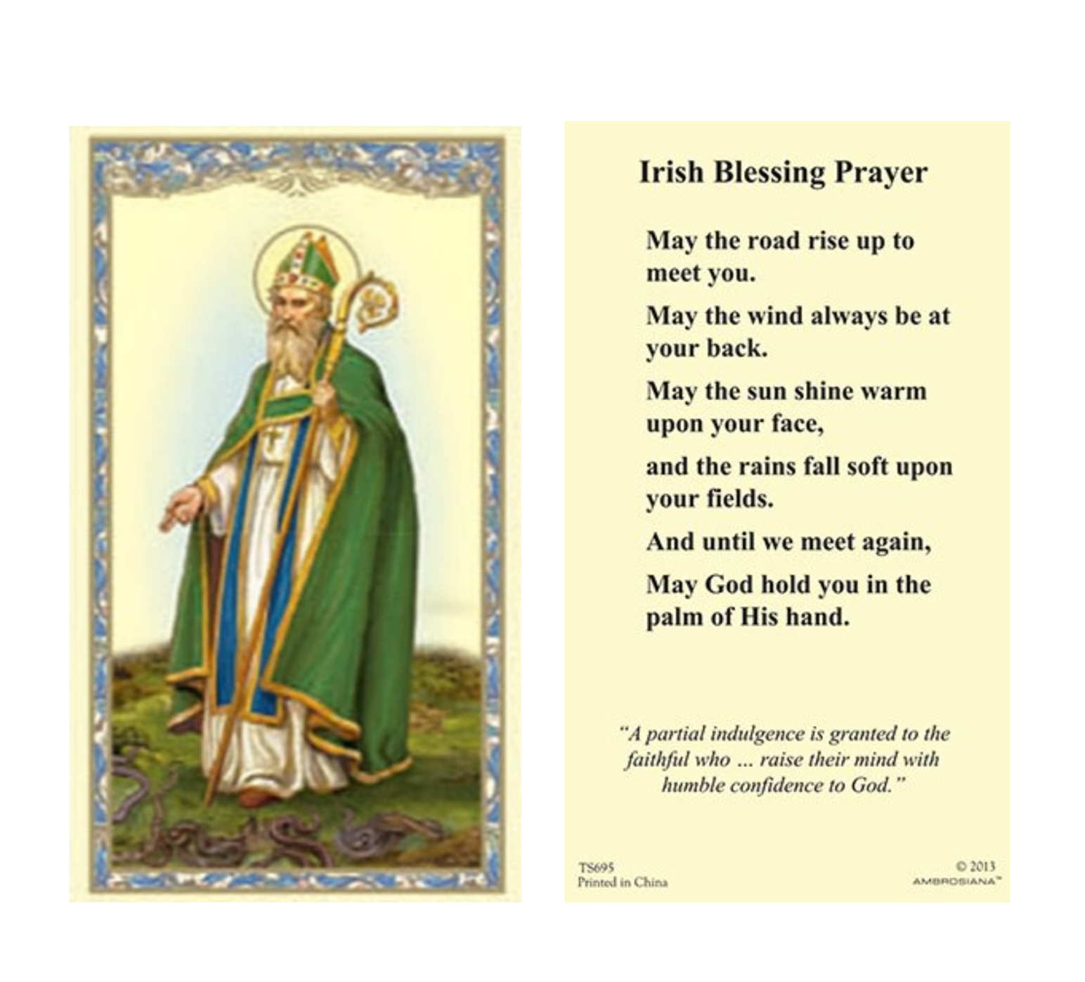 (2 copies) Irish Blessing St Patrick Holy Prayer Card Catholic Christian