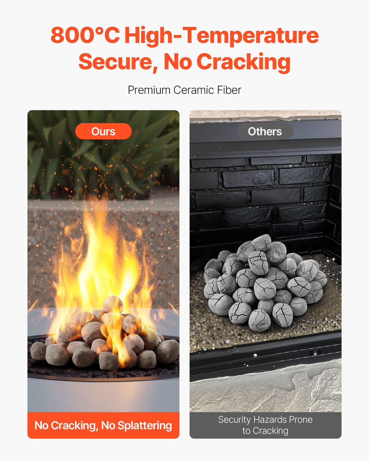 VEVOR 1-2 Inch 48 Pcs Ceramic Fire Pebble Stones Lava Rocks Reusable