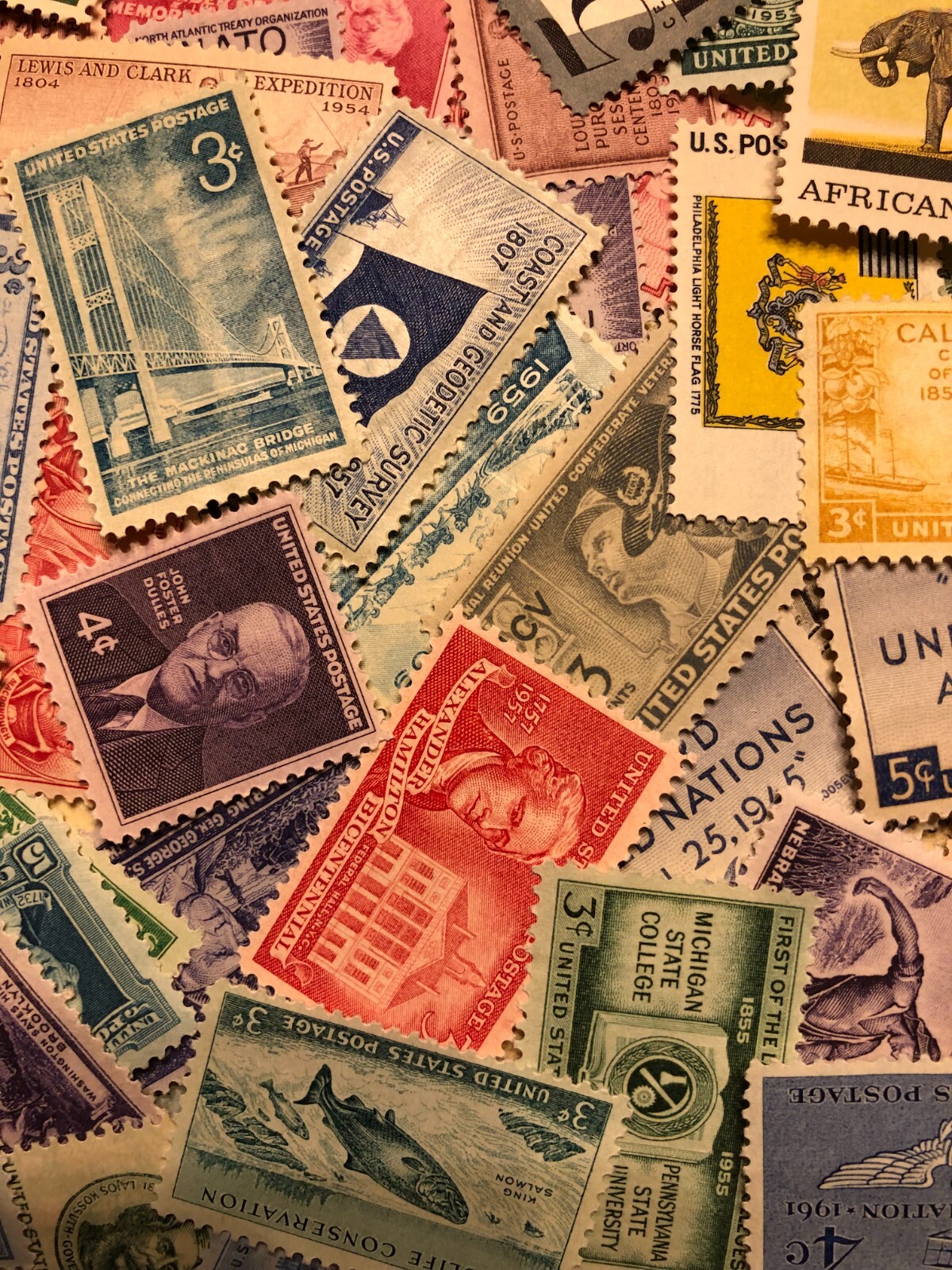 LOT OF 50 UNIQUE UNITED STATES COMMEMORATIVE STAMPS, MINT NH - NO DUPLICATES!