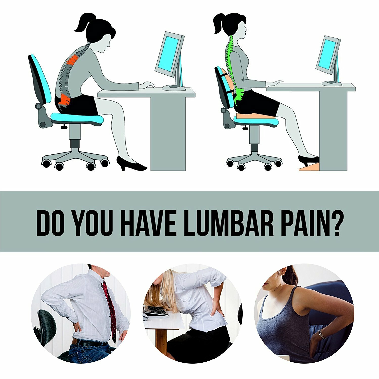 Comfortable Memory Foam Lumbar Cushion Back Support Pillow Car Home Office Chair