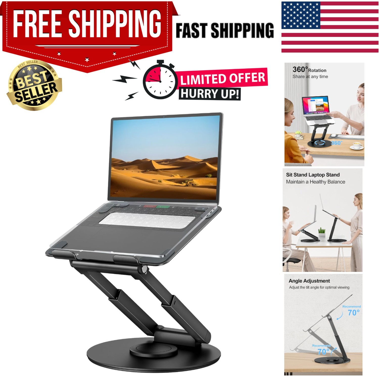 Adjustable Laptop Stand with 360° Rotation for Improved Posture and Space-Saving
