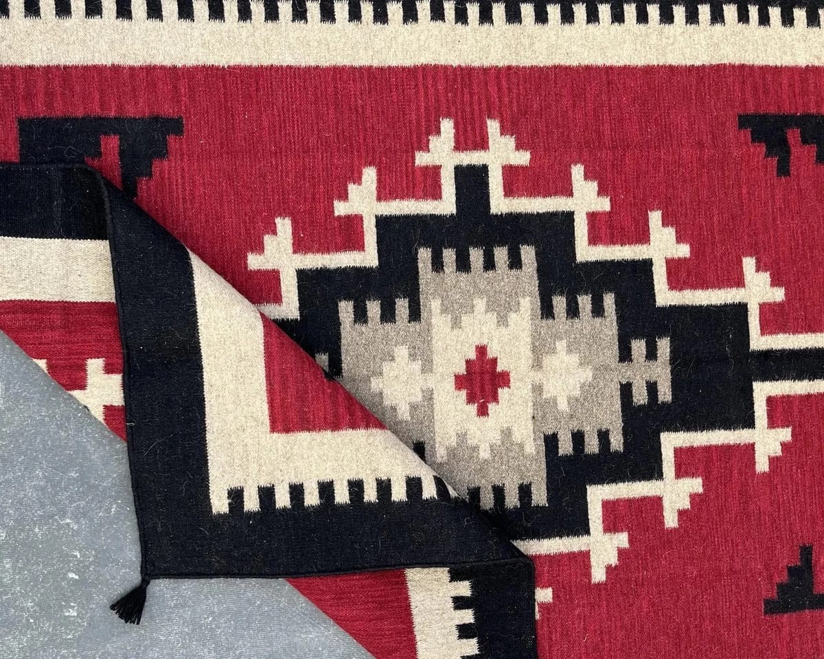 Southwest Red Navajo Wool Rug Handwoven Native American Art Aztec Large Area Rug