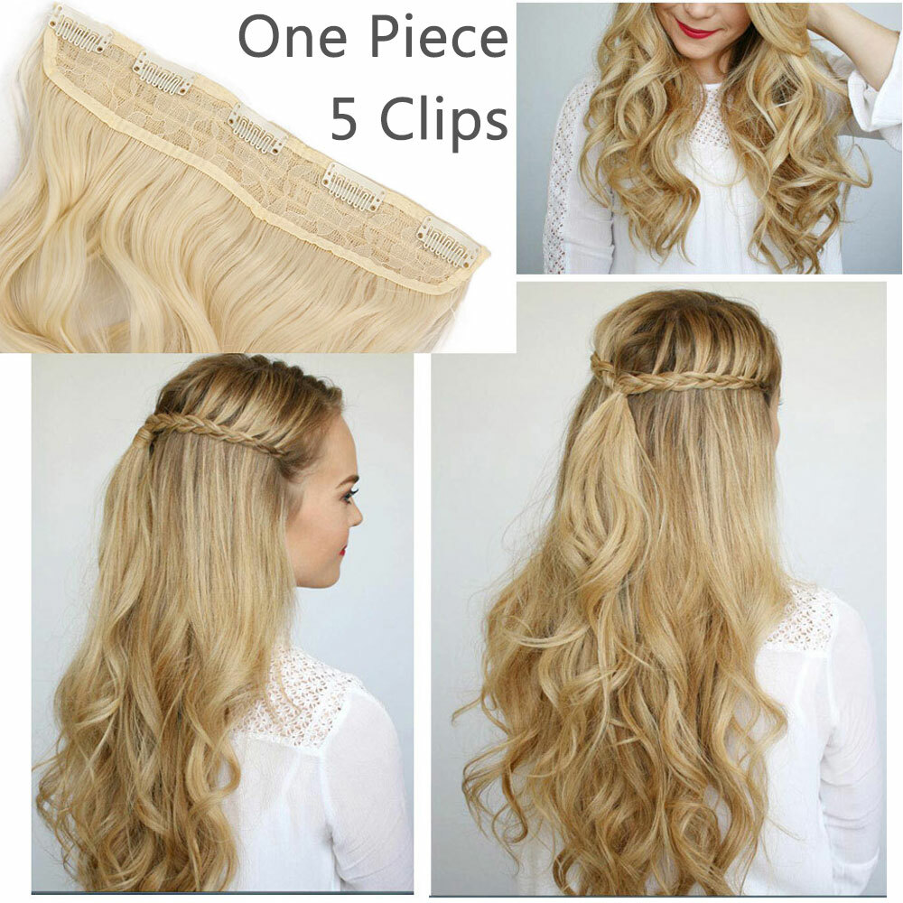 One Piece THICK 100% Real Natural Clip in Hair Extensions Full Head as human USA