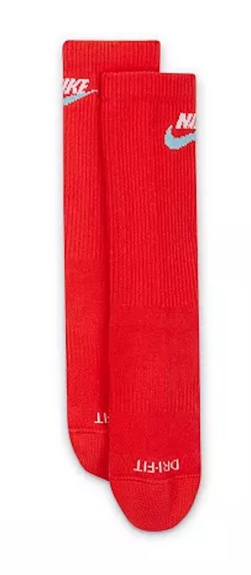 Men Nike Everyday Plus Cushioned Crew Socks 3 Pack Sky Blue Red Size Large 8-12