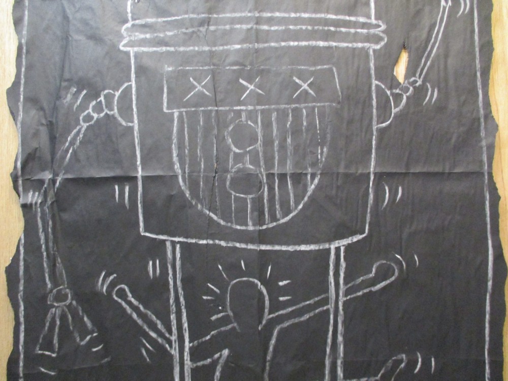 SUBWAY DRAWING chalk on black paper rolly robot dancing guy Pop Art KEITH HARING