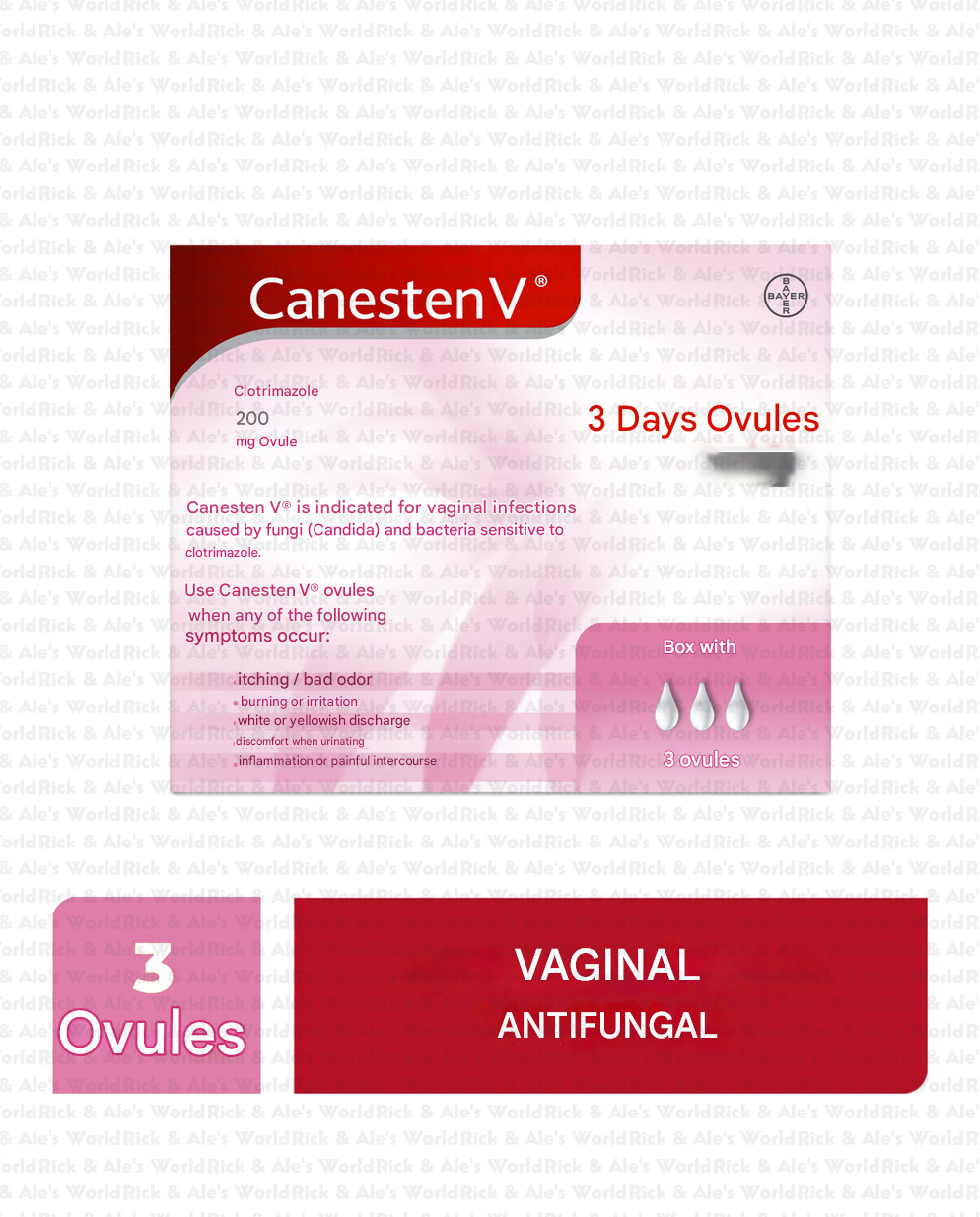 Canesten V 3 Ovulos Ovules Vaginal Infection Antifungal Treatment FREE SHIPPING!