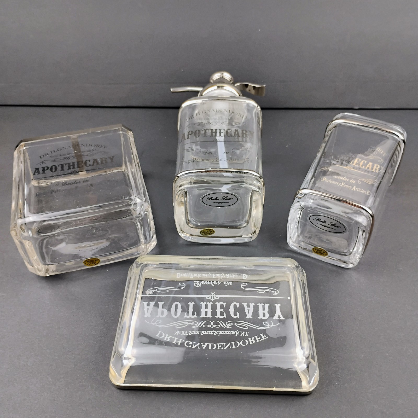Bella Lux Dr H. Gnadendorff Apothecary Set 4 Dispenser Holder Tumbler Dish