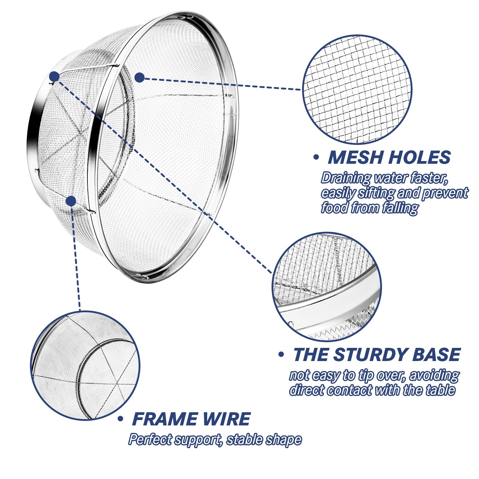 tastyWay 3Pcs Colander Baskets Stainless Steel Fine Mesh Strainer for Kitchen